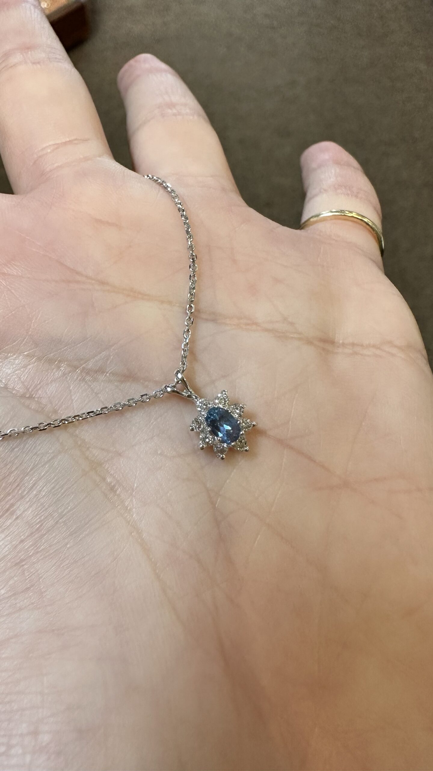 14k White Gold Genuine Aquamarine & Diamond Cluster Pendant - Image 4