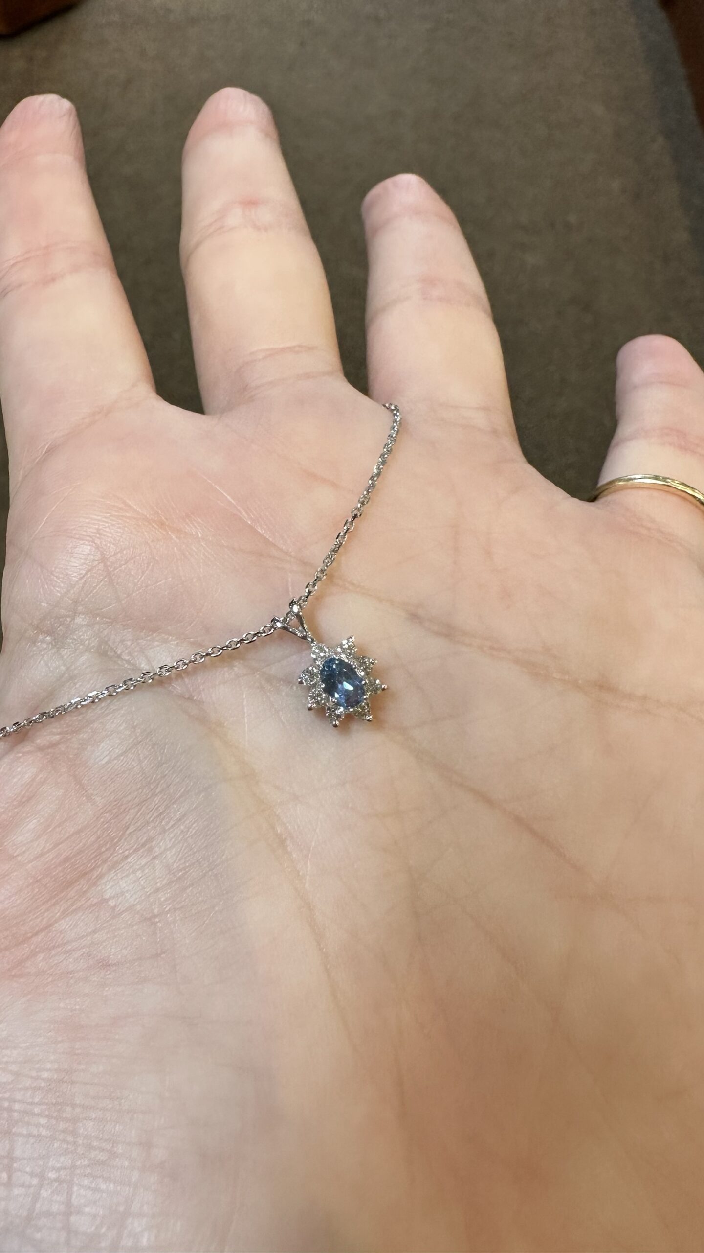 14k White Gold Genuine Aquamarine & Diamond Cluster Pendant - Image 3