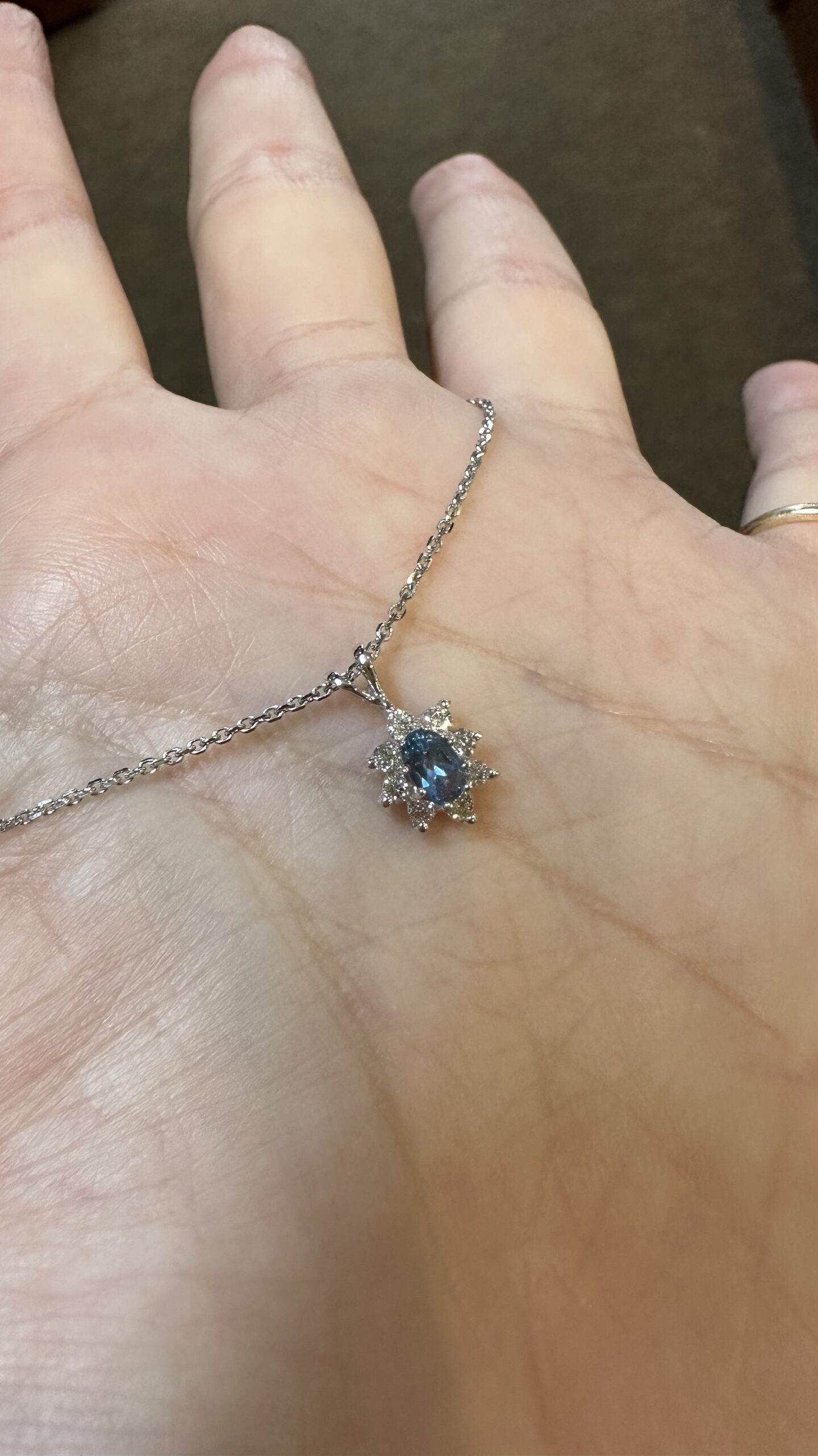 14k White Gold Genuine Aquamarine & Diamond Cluster Pendant - Image 2