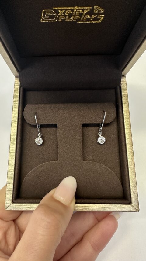 14k White Gold Genuine .81 Cttw Ideal Cut Round Brilliant Cut Diamond Bezel Set Leverback Dangle Earrings