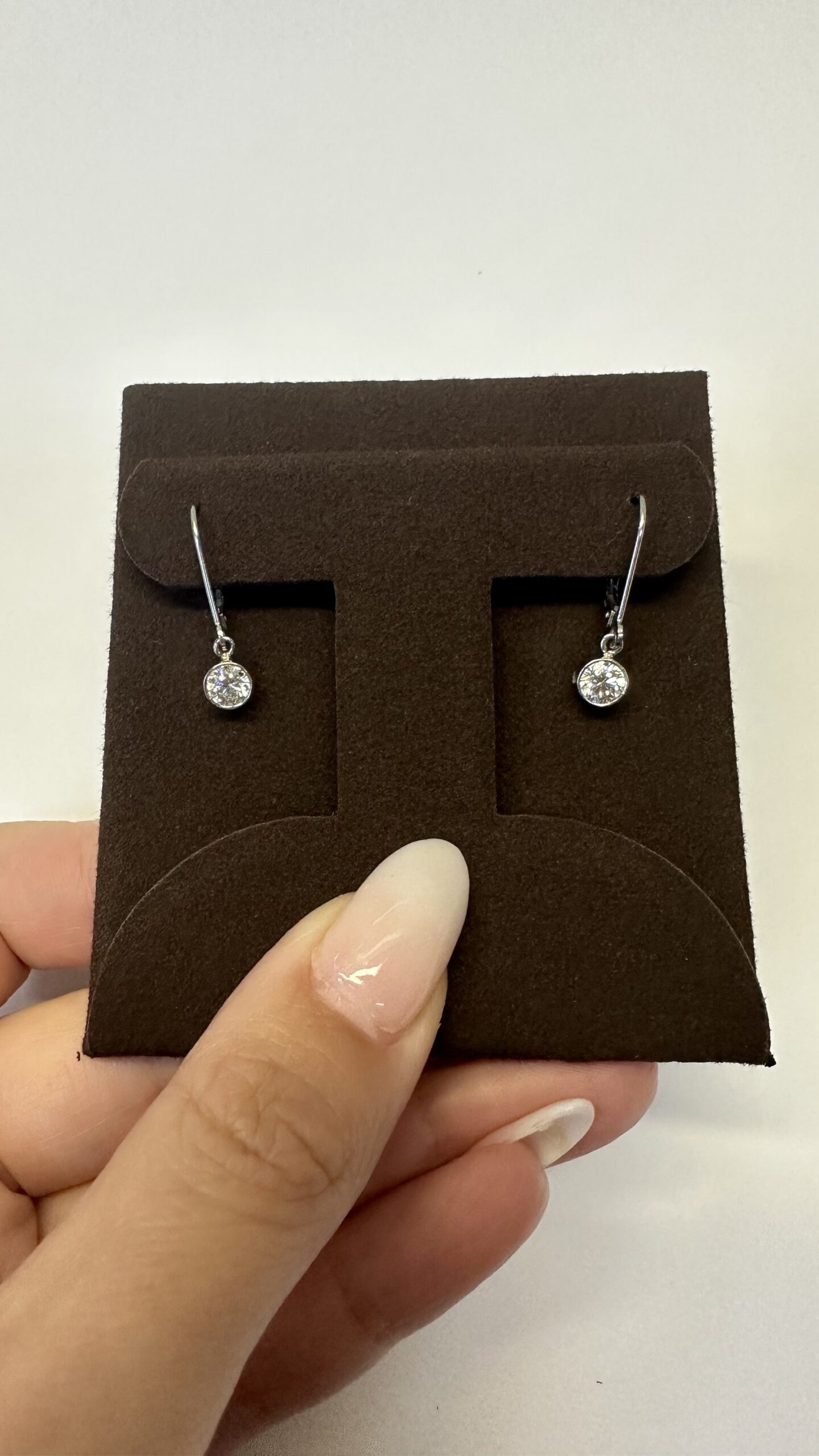 14k White Gold Genuine .81 Cttw Ideal Cut Round Brilliant Cut Diamond Bezel Set Leverback Dangle Earrings - Image 3