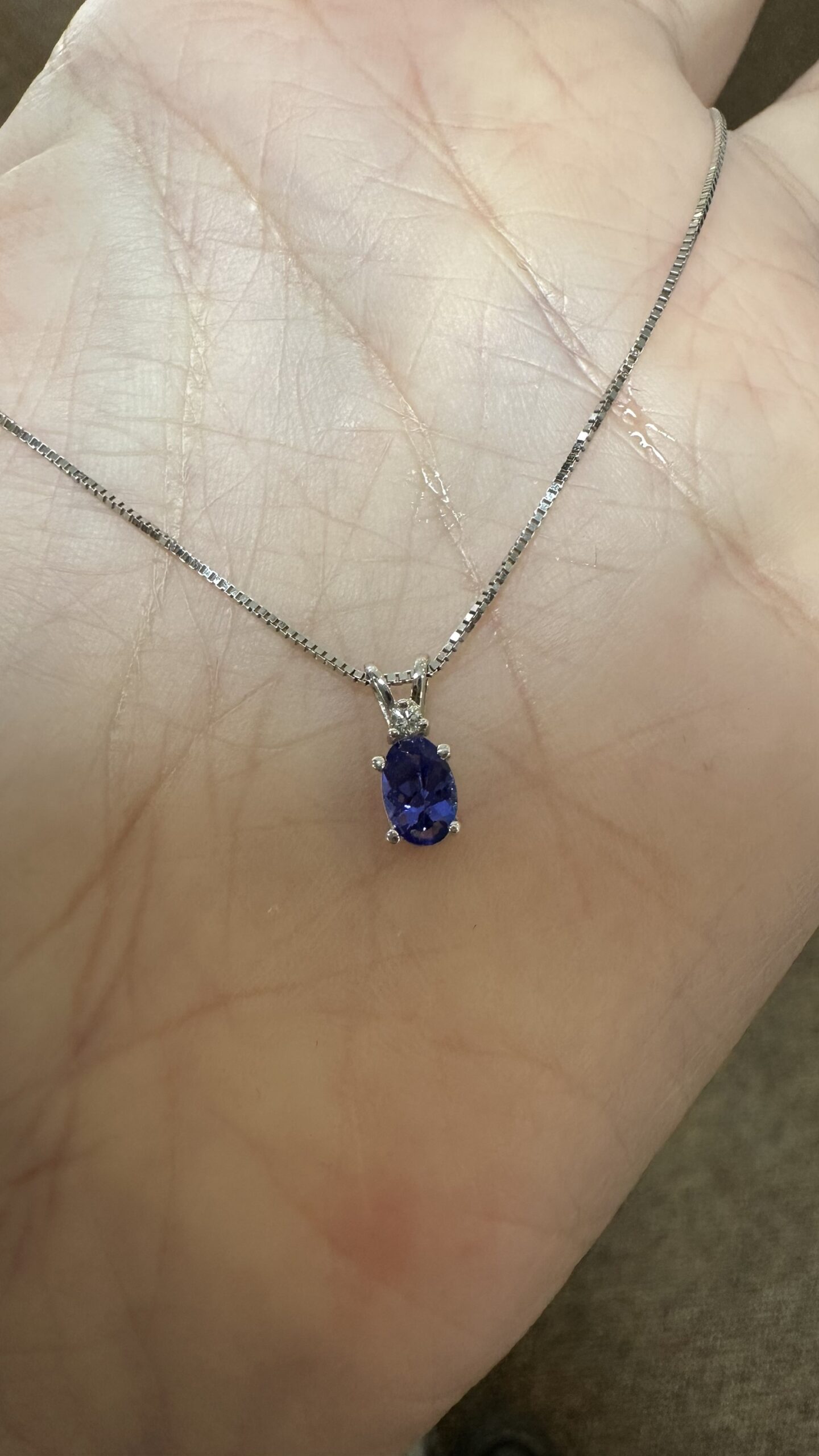 14k White Gold Genuine 6 x 4 MM Tanzanite & Diamond Pendant - Image 12