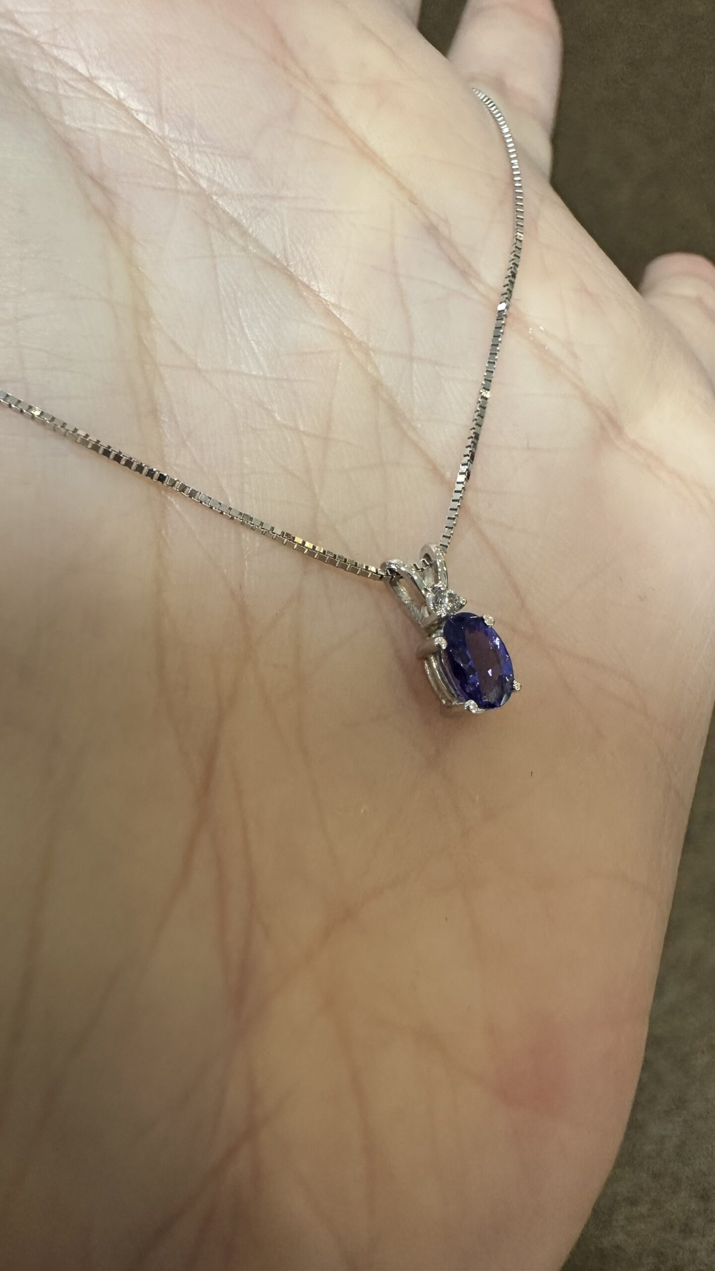 14k White Gold Genuine 6 x 4 MM Tanzanite & Diamond Pendant - Image 11