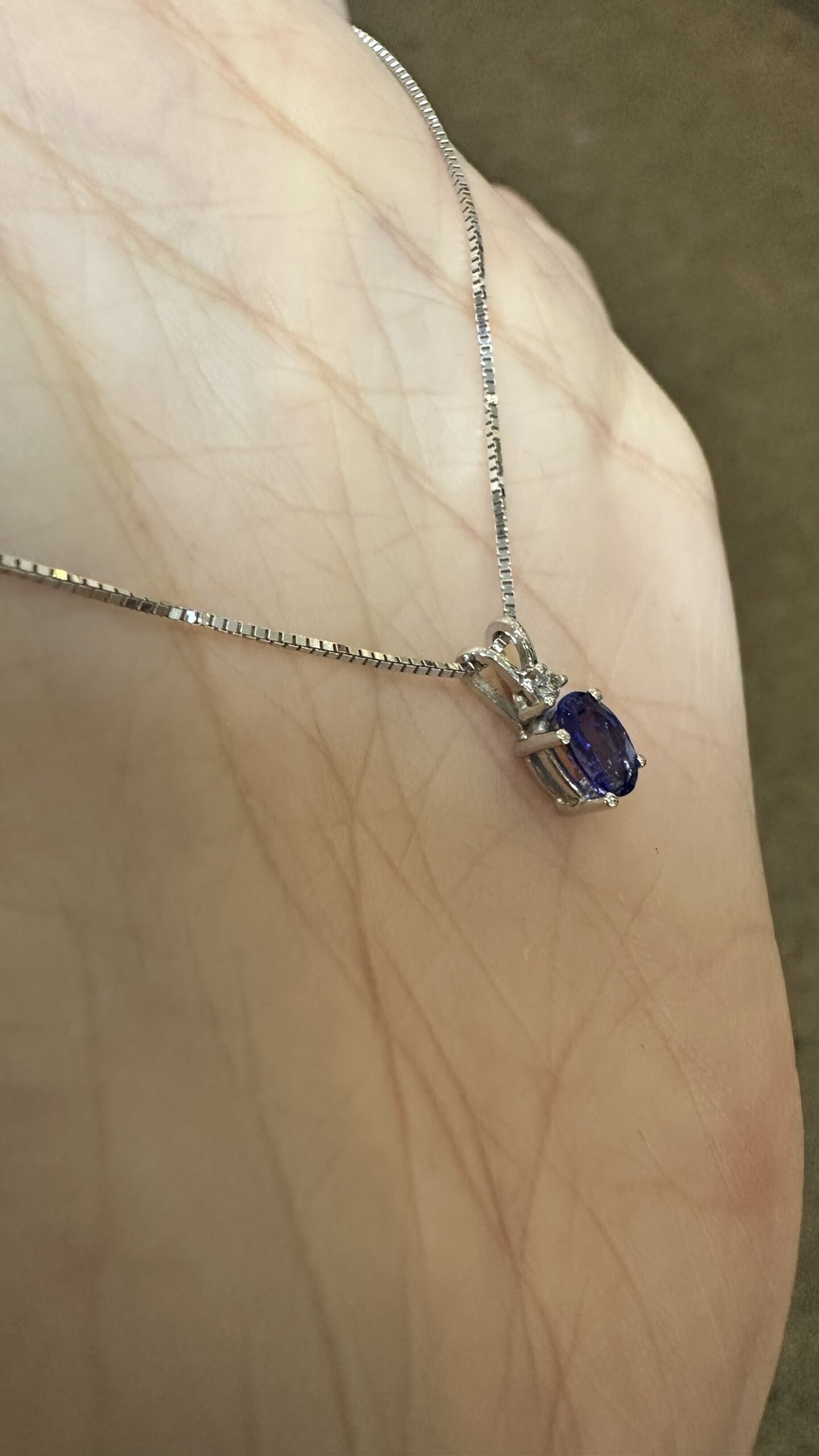 14k White Gold Genuine 6 x 4 MM Tanzanite & Diamond Pendant - Image 10