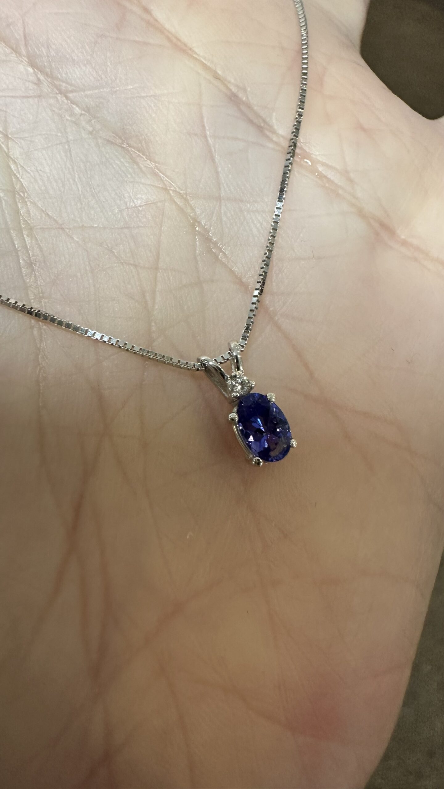 14k White Gold Genuine 6 x 4 MM Tanzanite & Diamond Pendant - Image 9