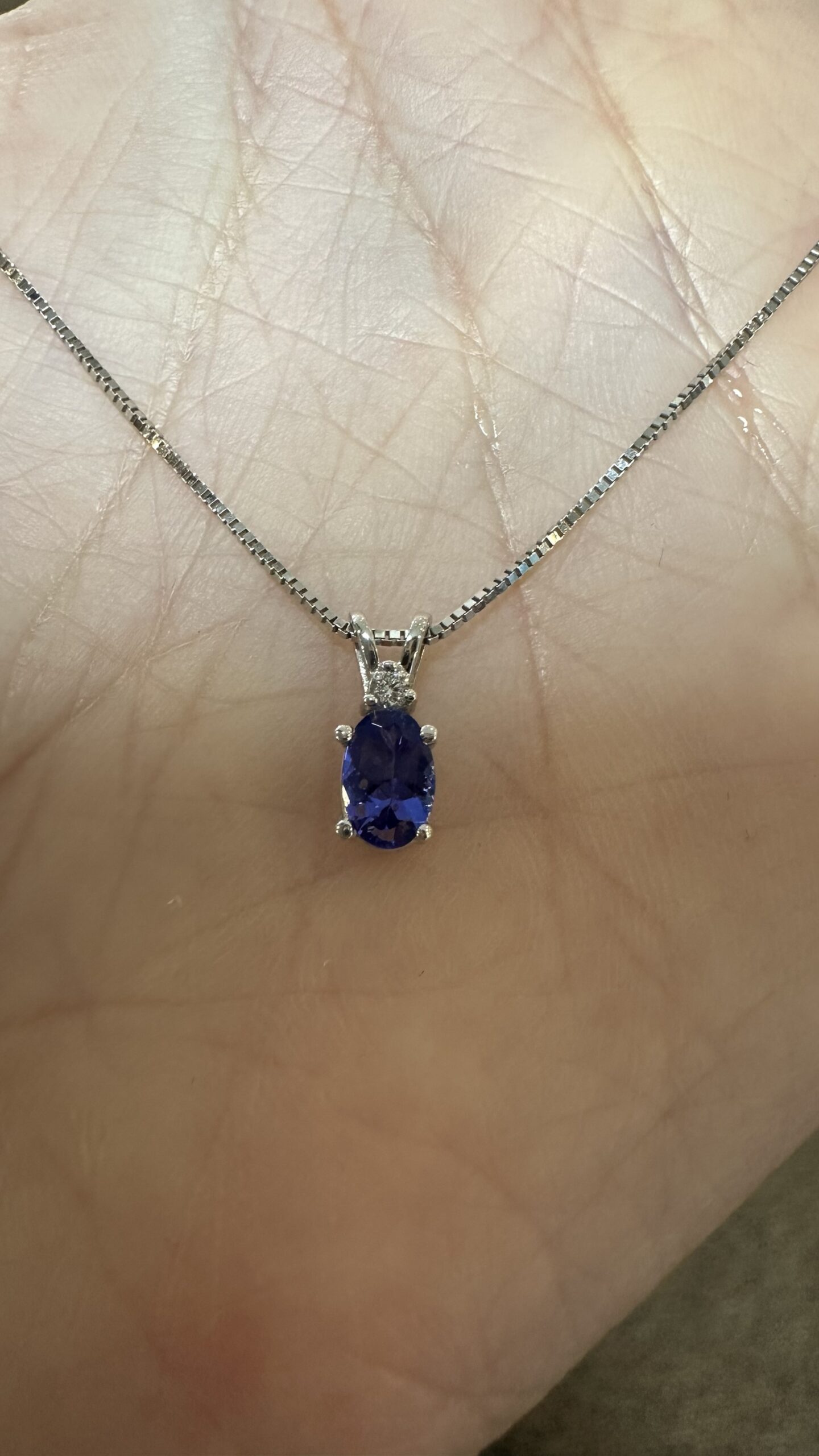 14k White Gold Genuine 6 x 4 MM Tanzanite & Diamond Pendant - Image 8