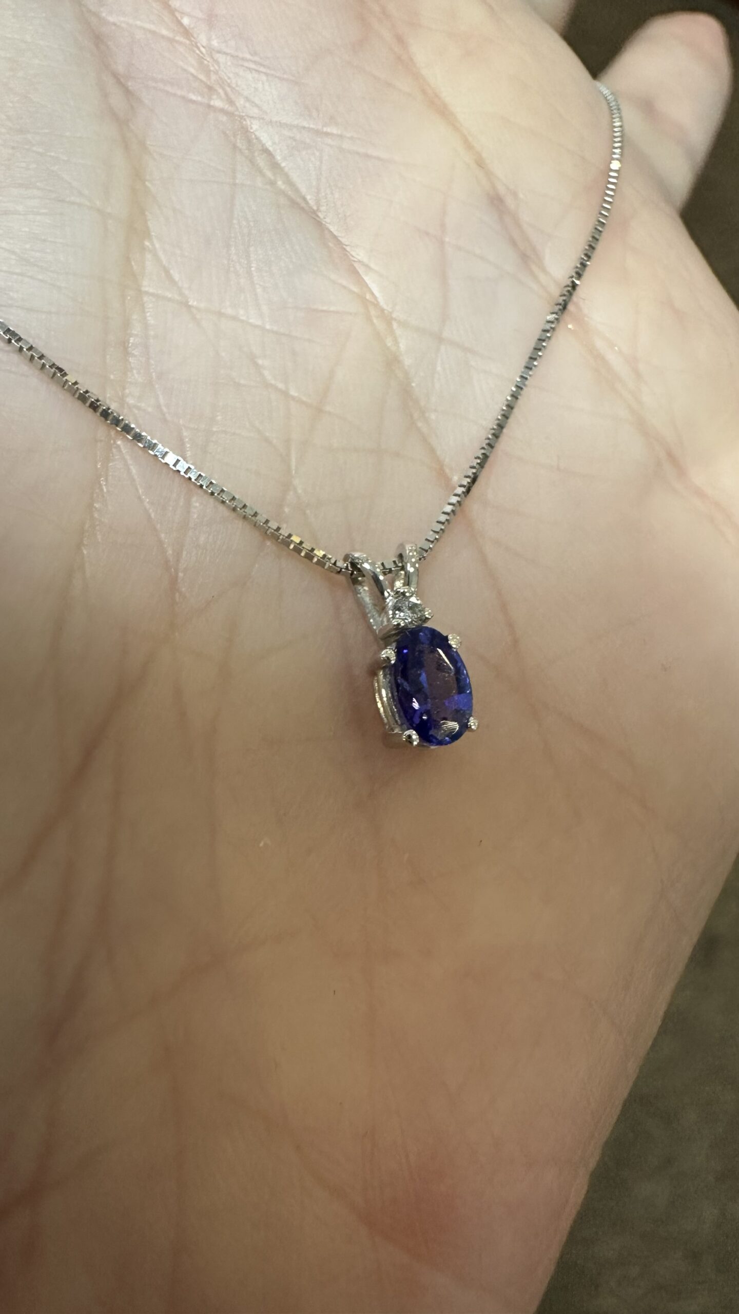 14k White Gold Genuine 6 x 4 MM Tanzanite & Diamond Pendant - Image 7