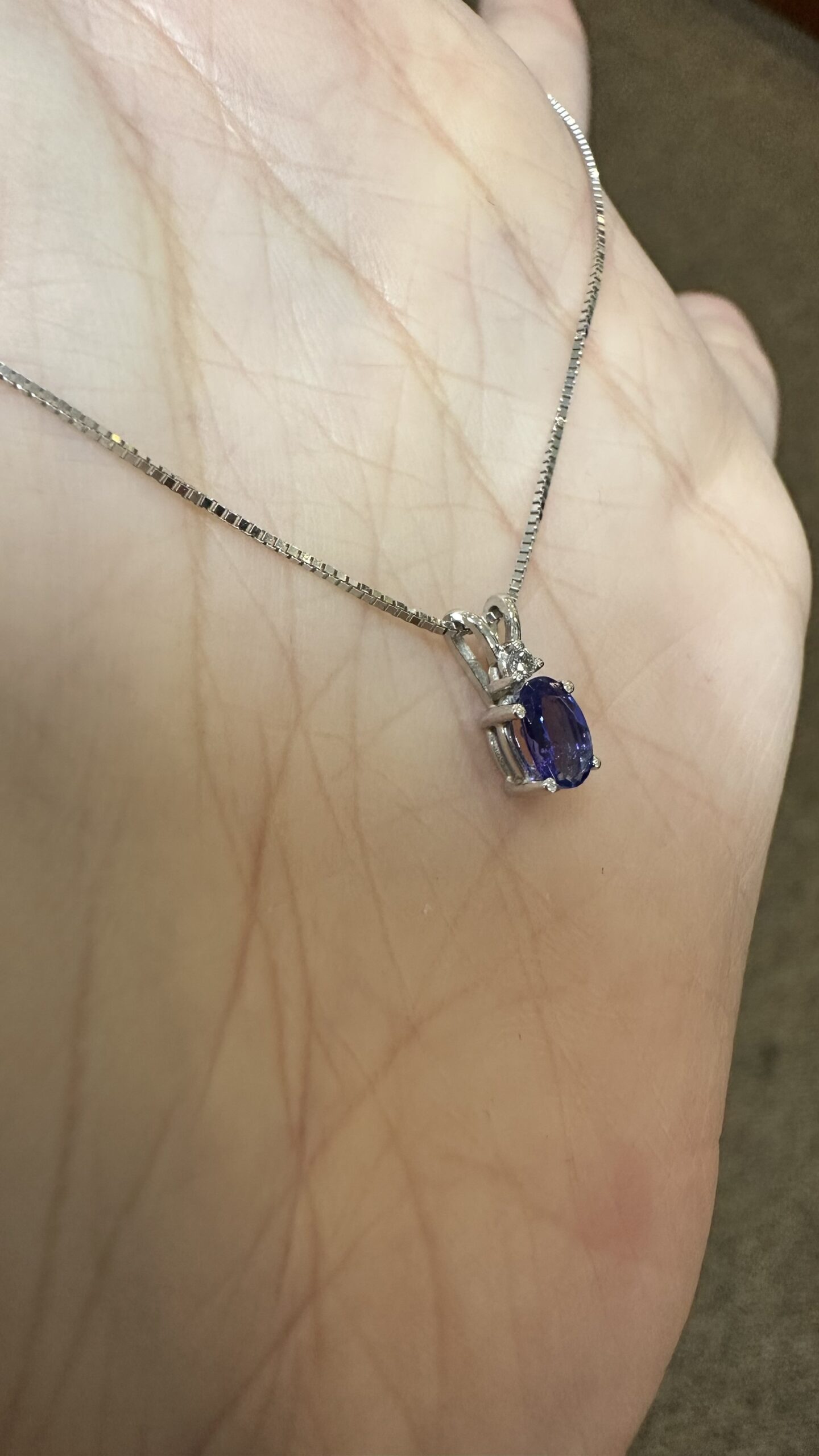 14k White Gold Genuine 6 x 4 MM Tanzanite & Diamond Pendant - Image 6