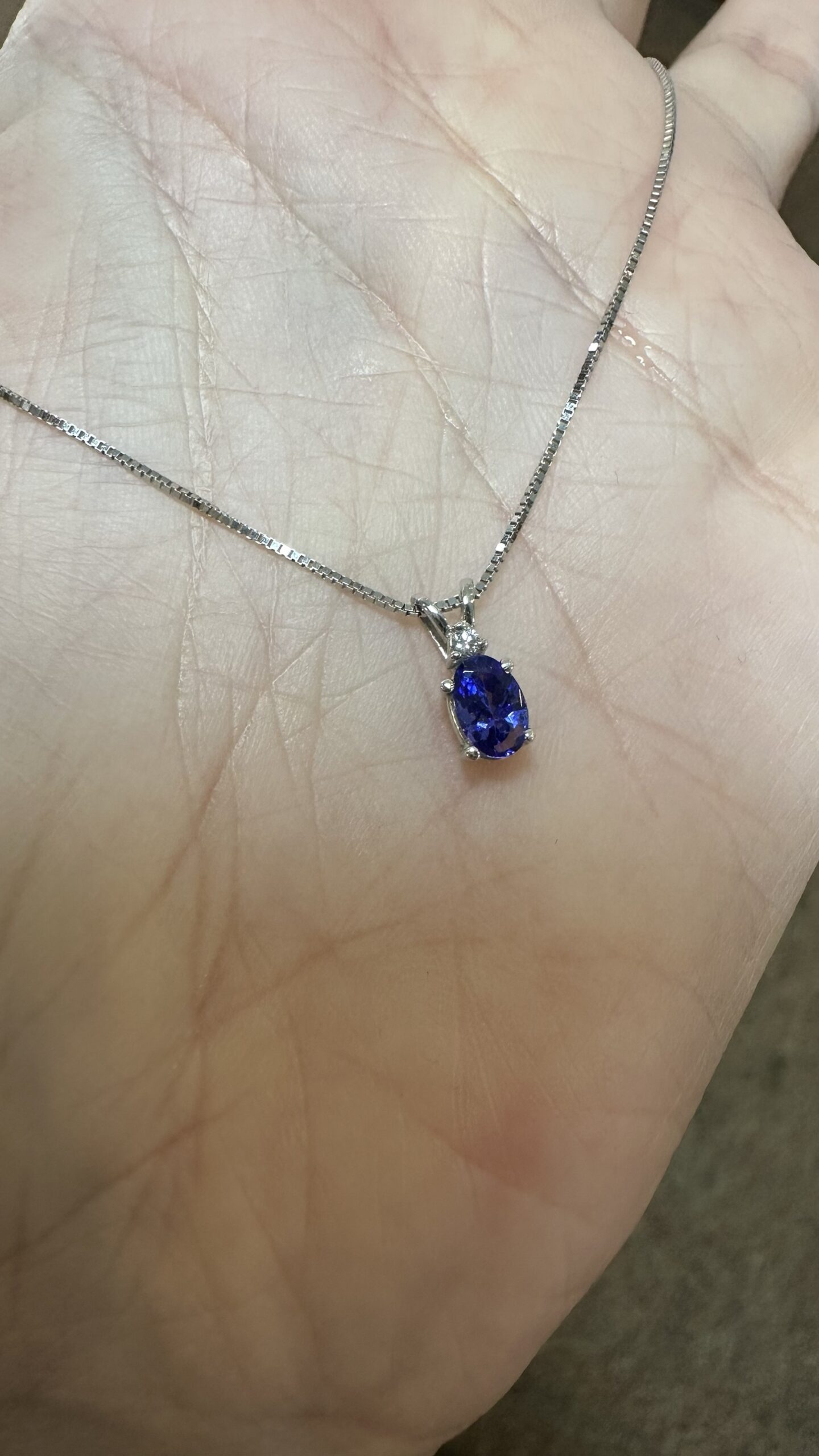 14k White Gold Genuine 6 x 4 MM Tanzanite & Diamond Pendant - Image 5