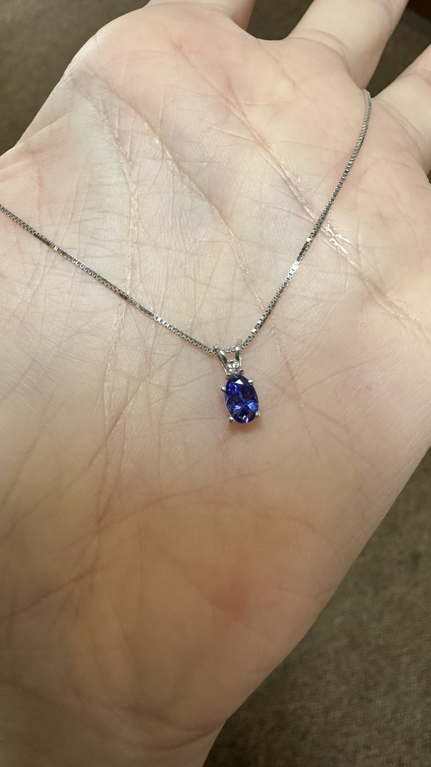 14k White Gold Genuine 6 x 4 MM Tanzanite & Diamond Pendant - Image 4