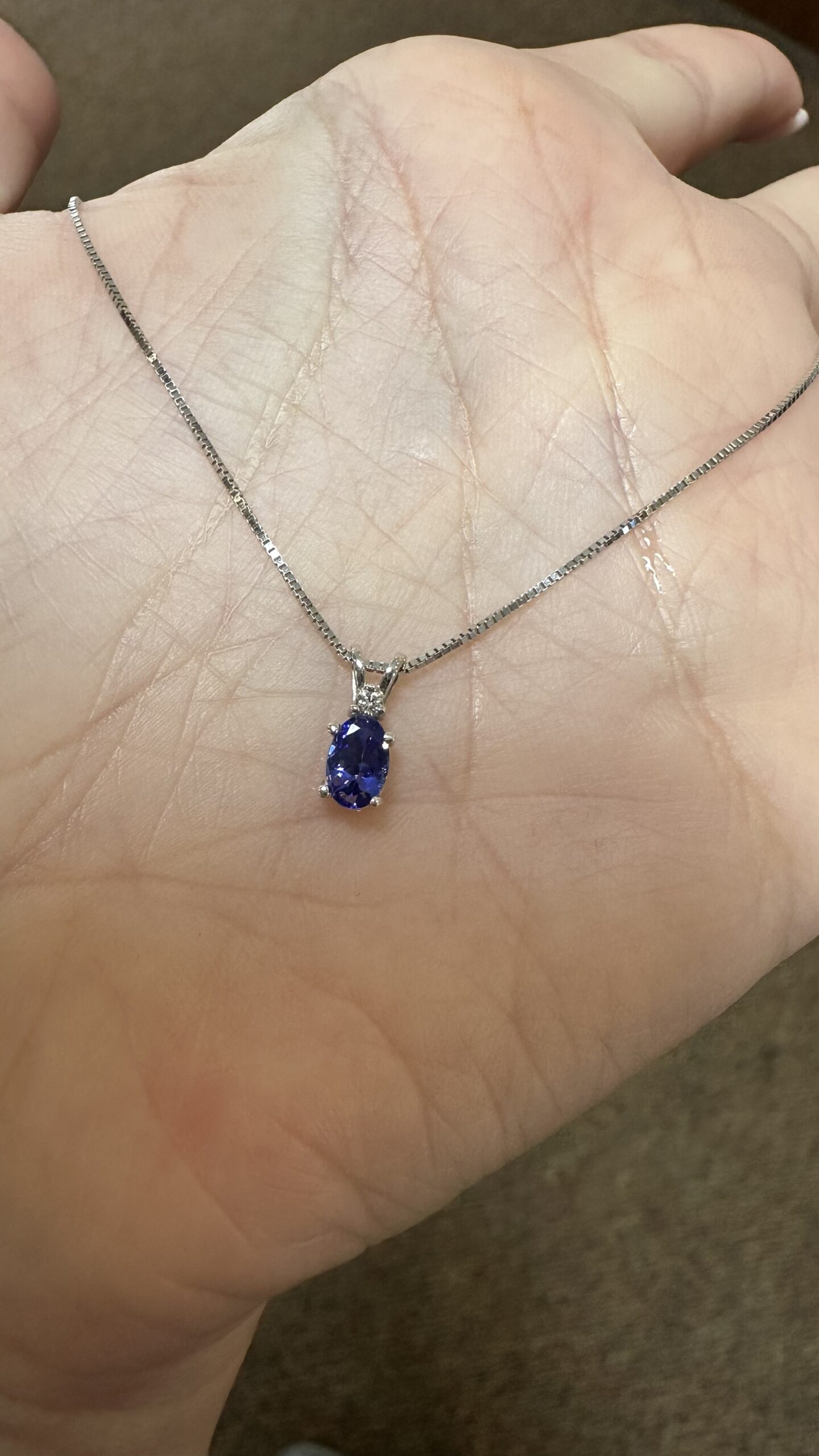 14k White Gold Genuine 6 x 4 MM Tanzanite & Diamond Pendant - Image 3
