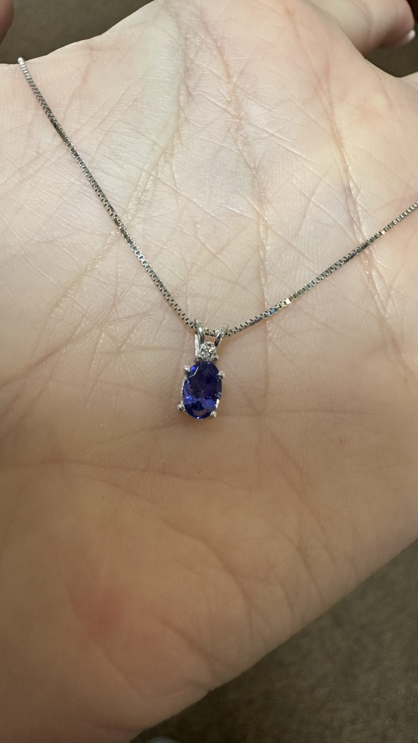 14k White Gold Genuine 6 x 4 MM Tanzanite & Diamond Pendant - Image 2