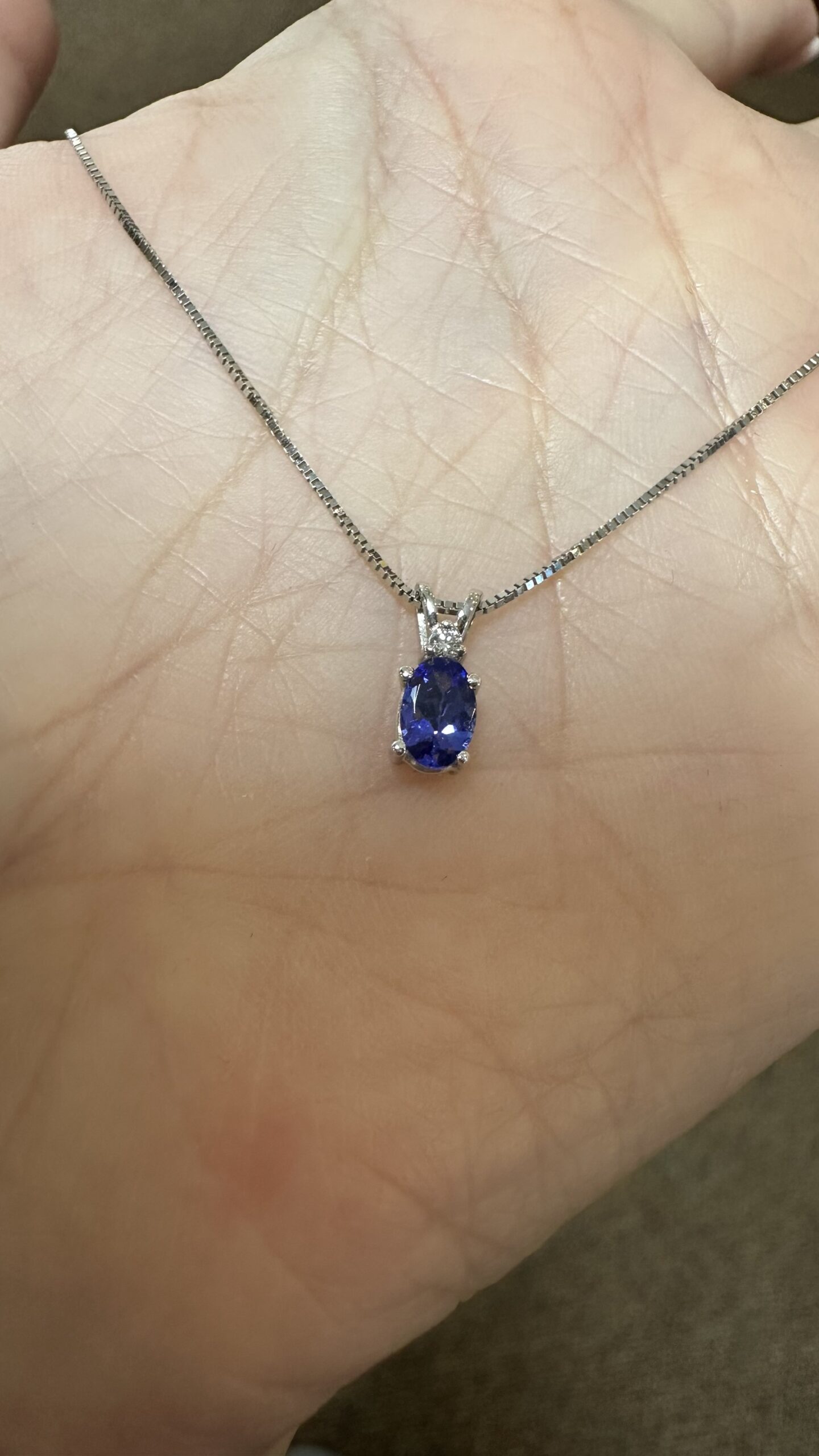 14k White Gold Genuine 6 x 4 MM Tanzanite & Diamond Pendant