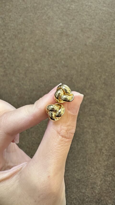 14k Yellow Gold 11.5 MM Love Knot Stud Earrings