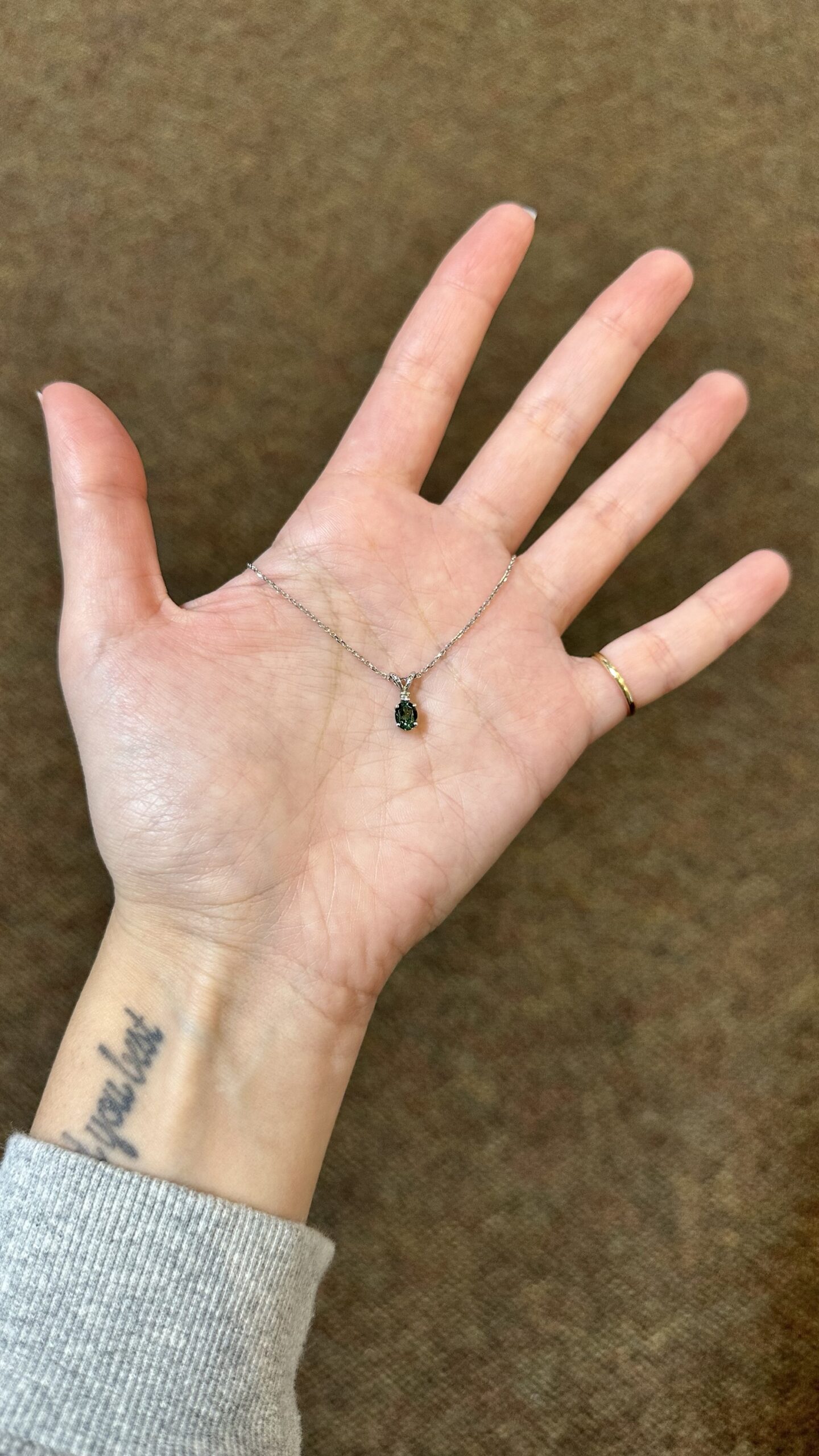 14k White Gold Genuine .52 Cttw Green Tourmaline & Diamond Pendant - Image 8