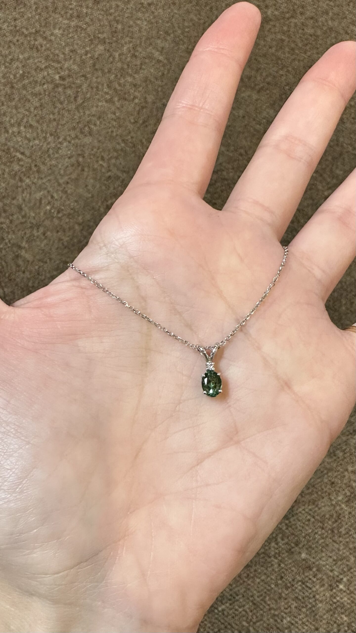 14k White Gold Genuine .52 Cttw Green Tourmaline & Diamond Pendant - Image 2