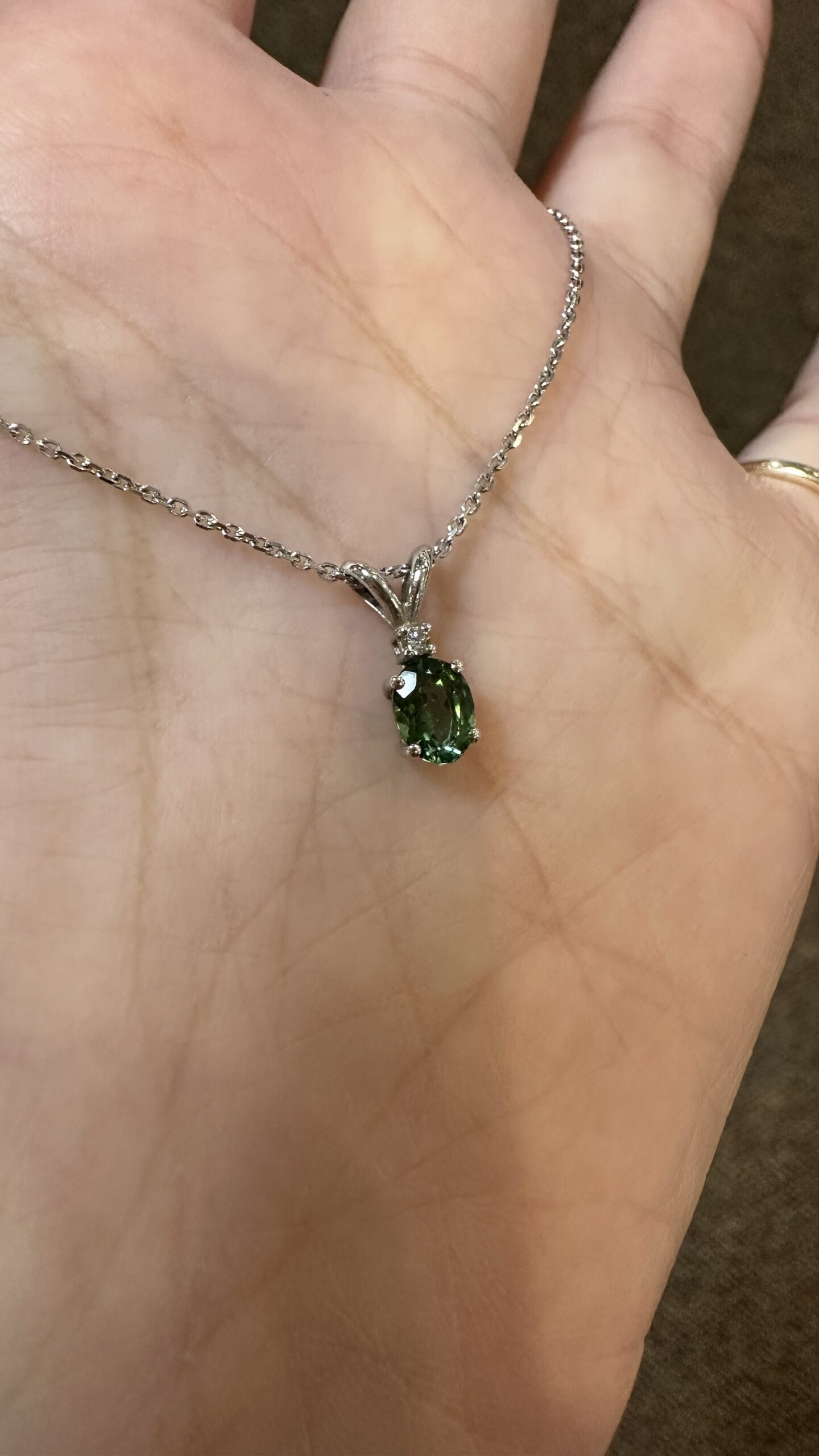 14k White Gold Genuine .52 Cttw Green Tourmaline & Diamond Pendant - Image 7