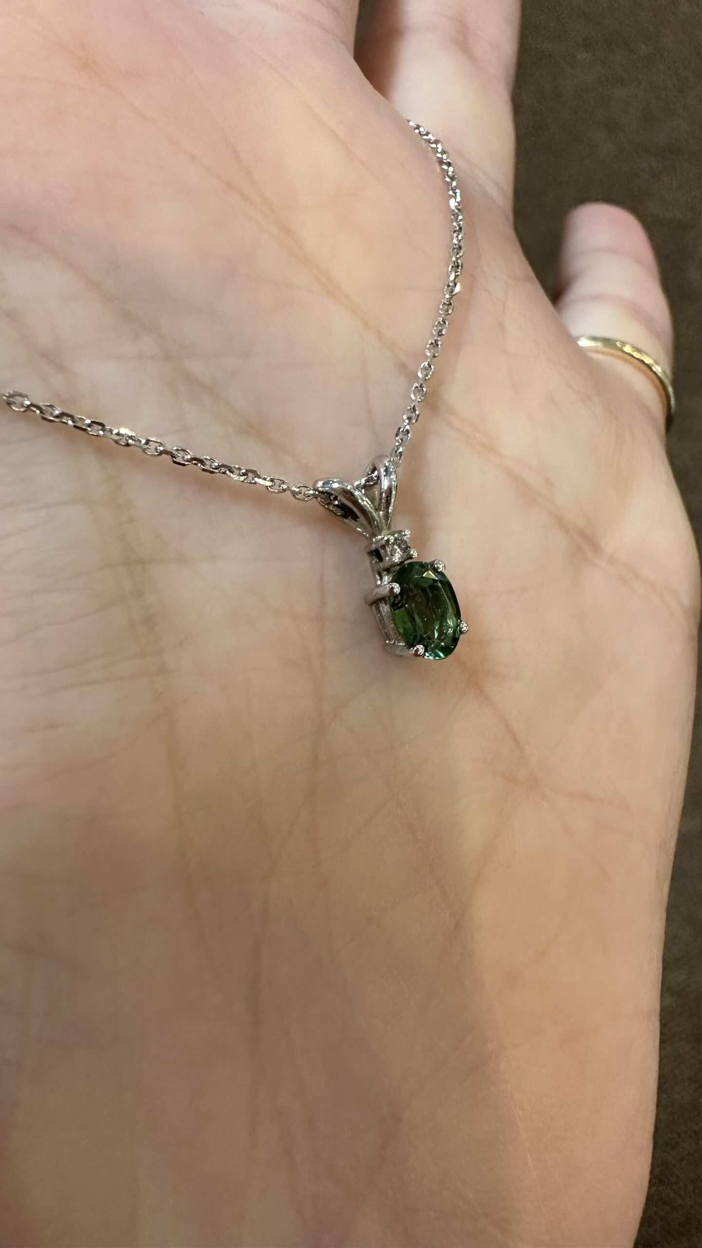 14k White Gold Genuine .52 Cttw Green Tourmaline & Diamond Pendant - Image 5