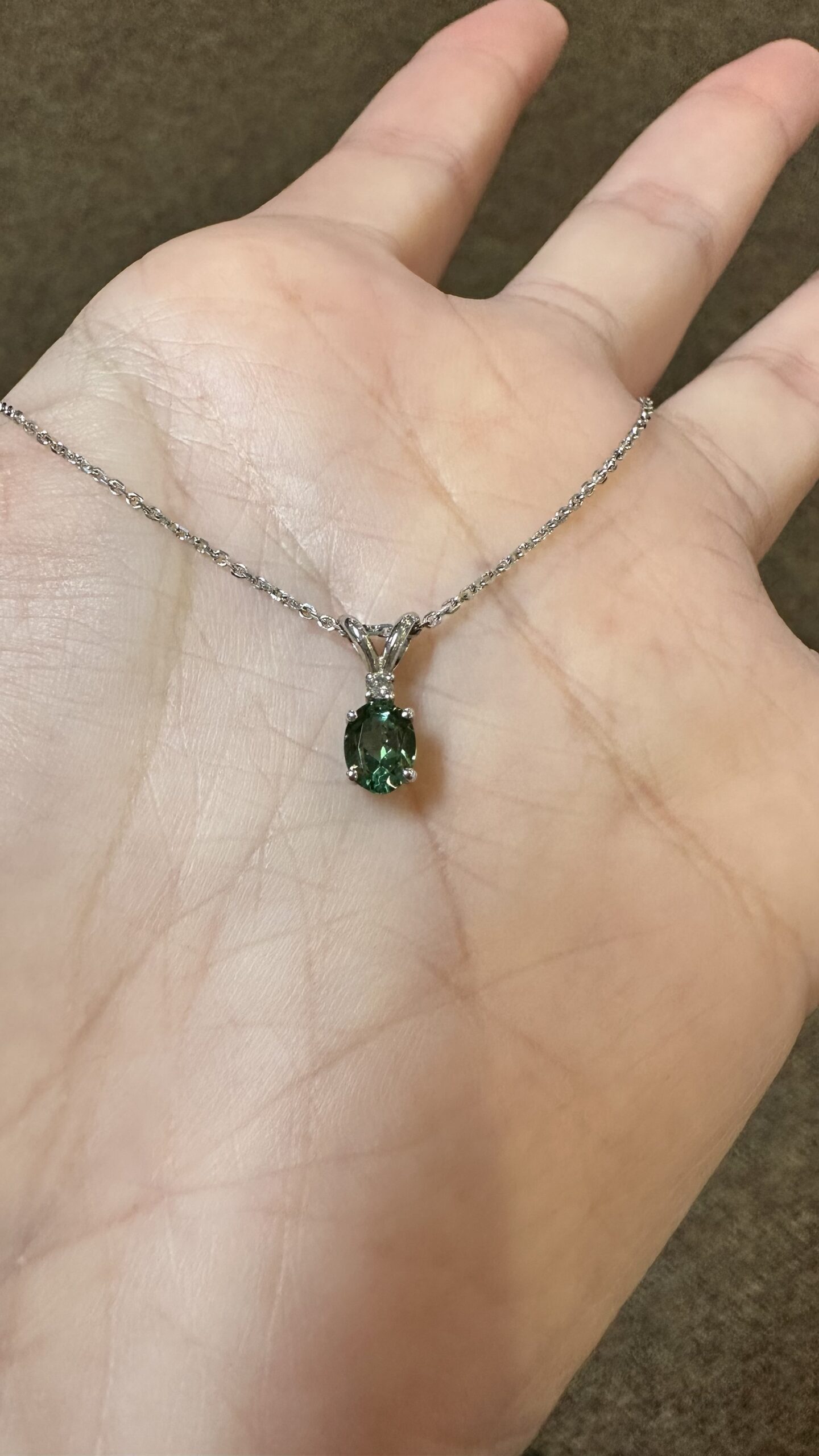 14k White Gold Genuine .52 Cttw Green Tourmaline & Diamond Pendant - Image 4