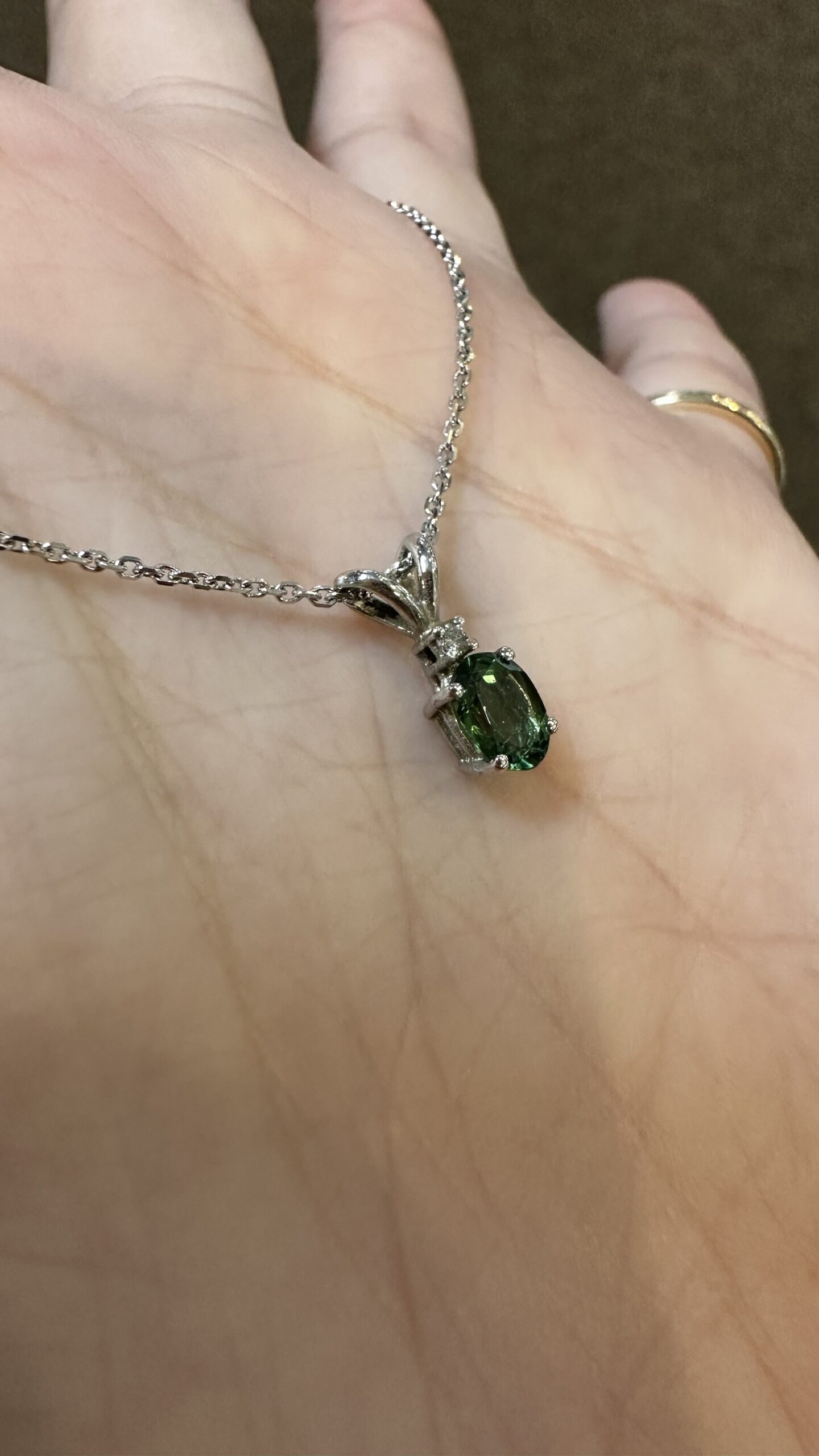 14k White Gold Genuine .52 Cttw Green Tourmaline & Diamond Pendant - Image 6