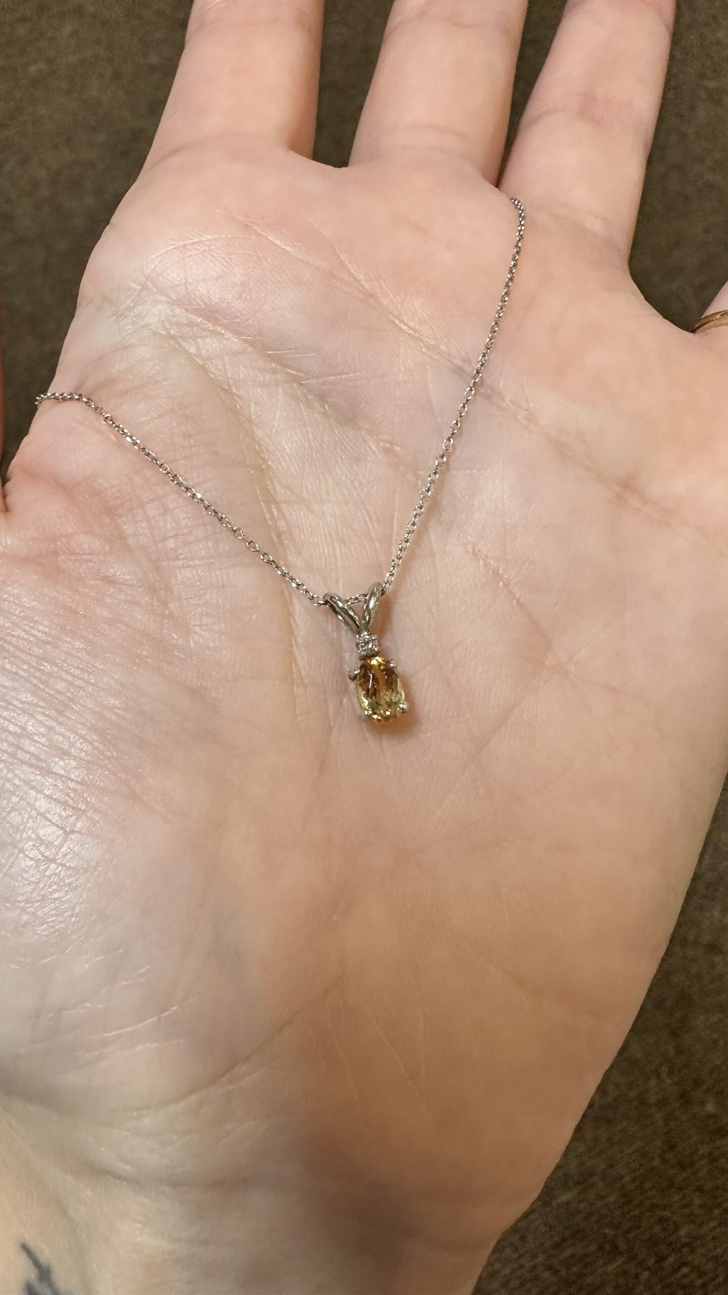 14k White Gold Genuine .54 Cttw Citrine & Diamond Pendant - Image 7