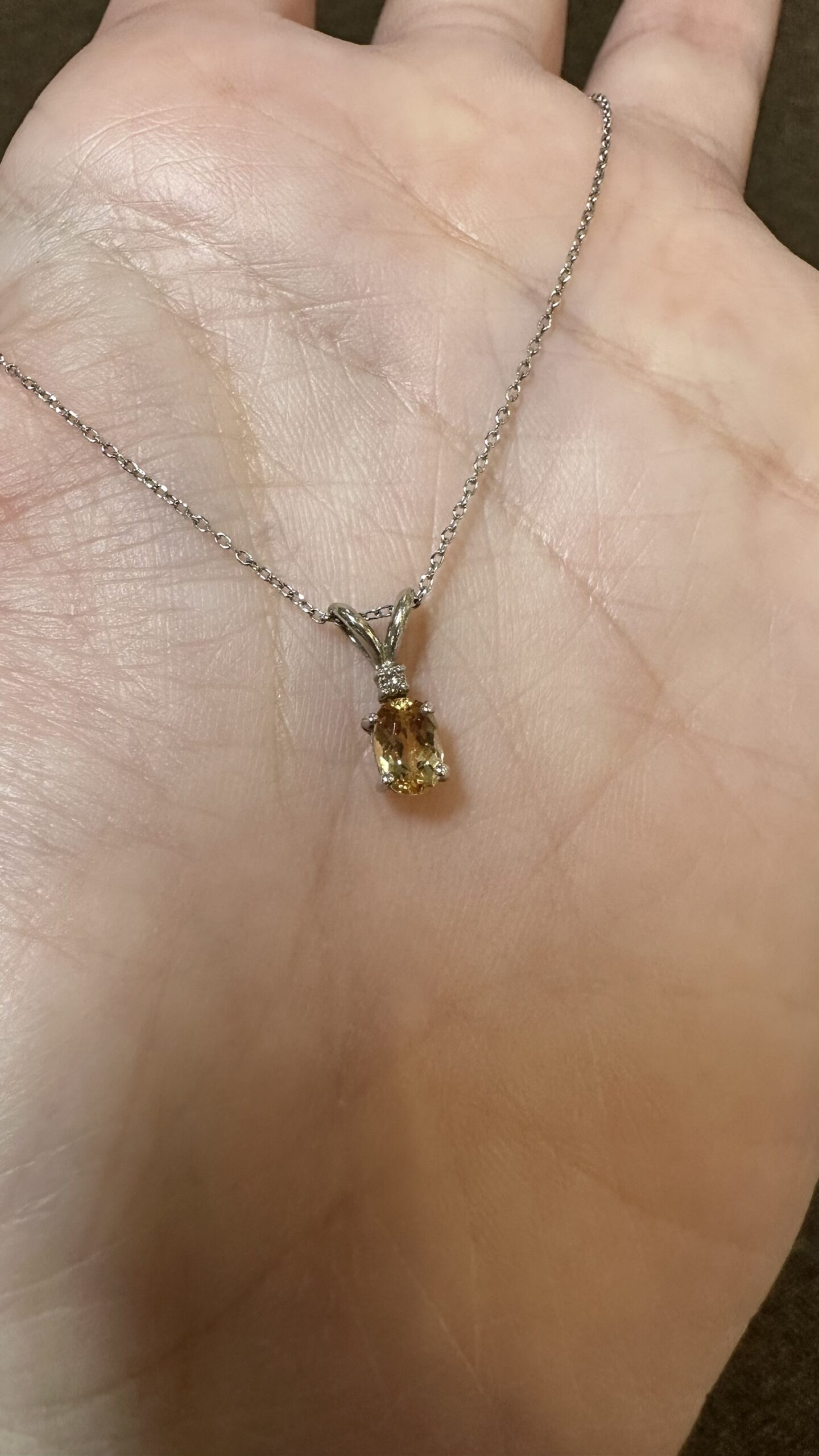 14k White Gold Genuine .54 Cttw Citrine & Diamond Pendant - Image 6