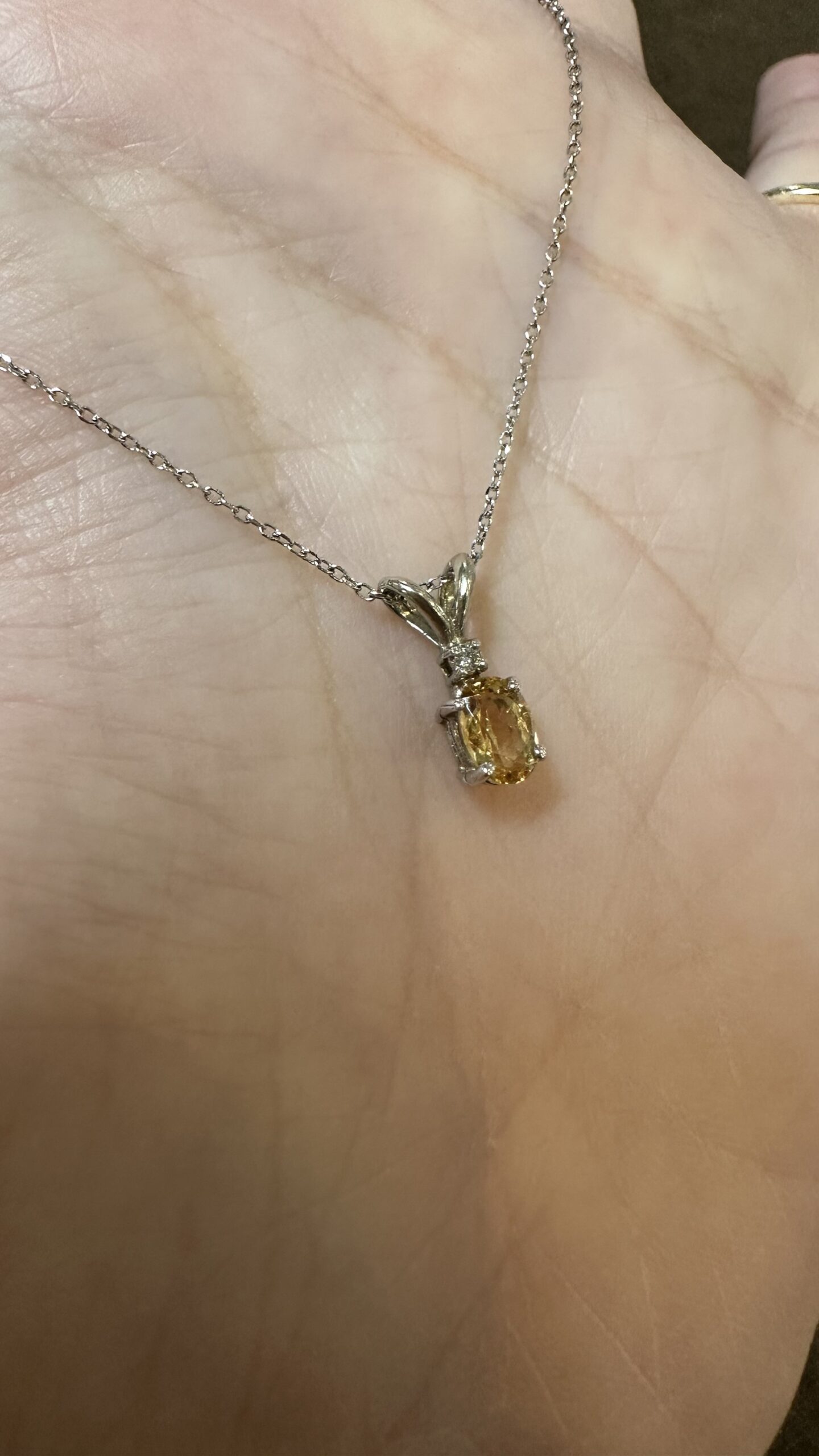 14k White Gold Genuine .54 Cttw Citrine & Diamond Pendant - Image 5