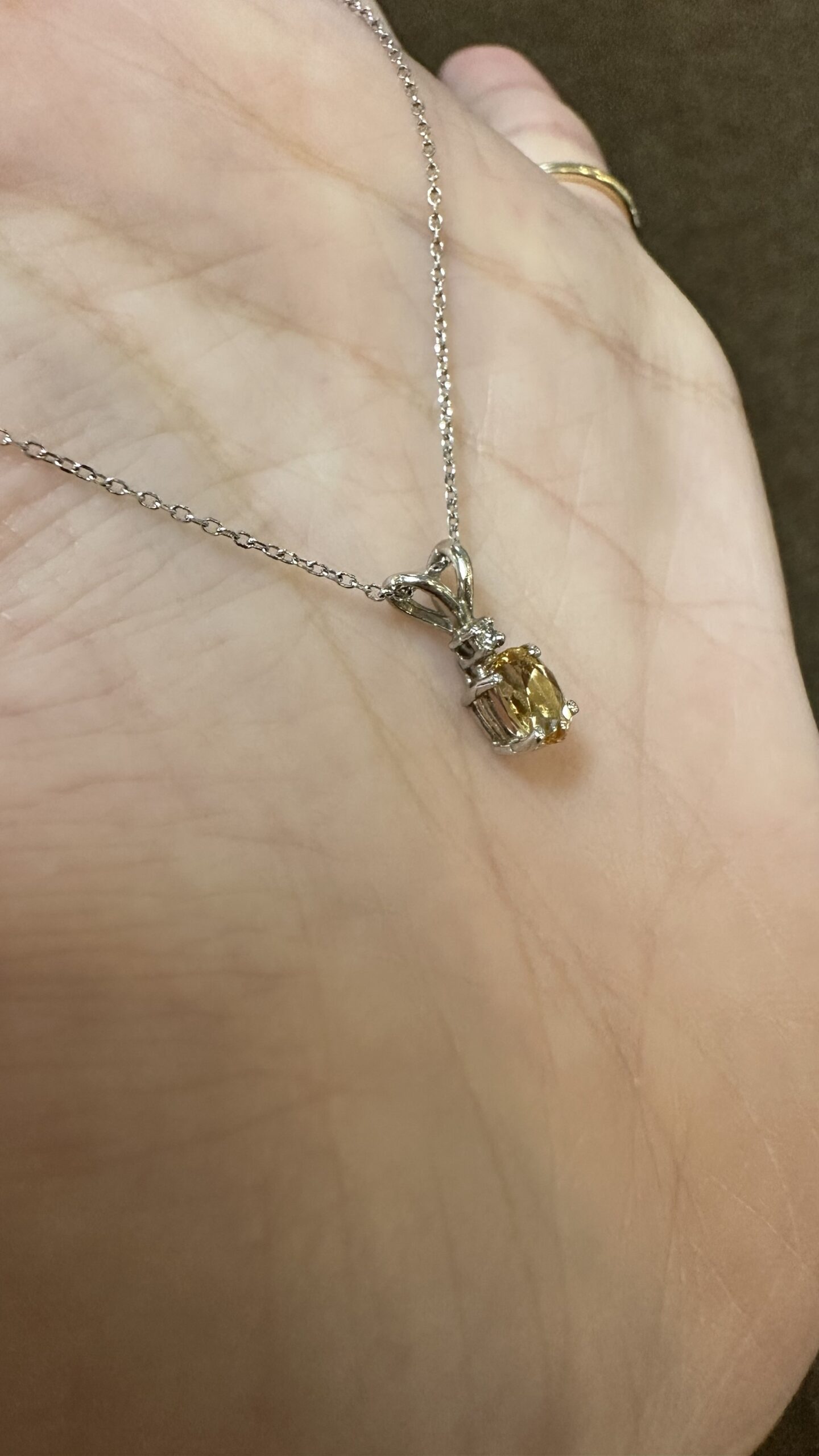 14k White Gold Genuine .54 Cttw Citrine & Diamond Pendant - Image 4