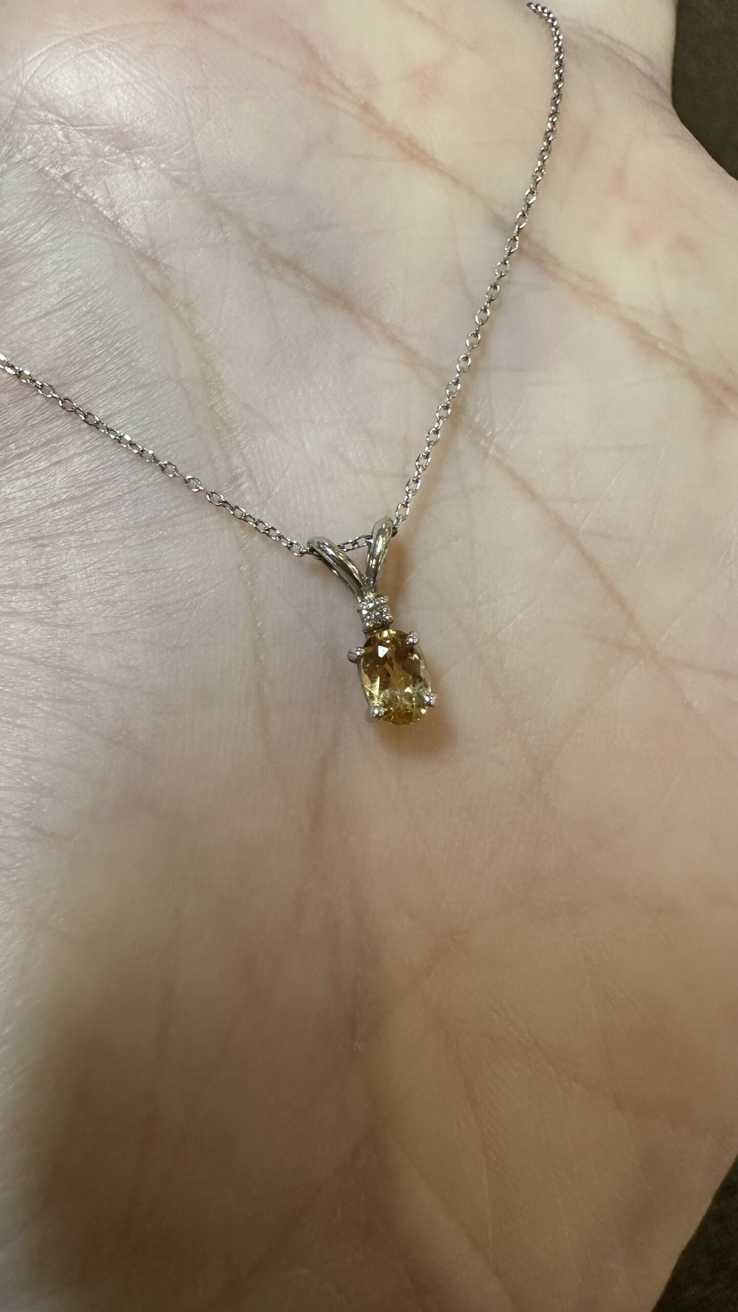 14k White Gold Genuine .54 Cttw Citrine & Diamond Pendant - Image 3