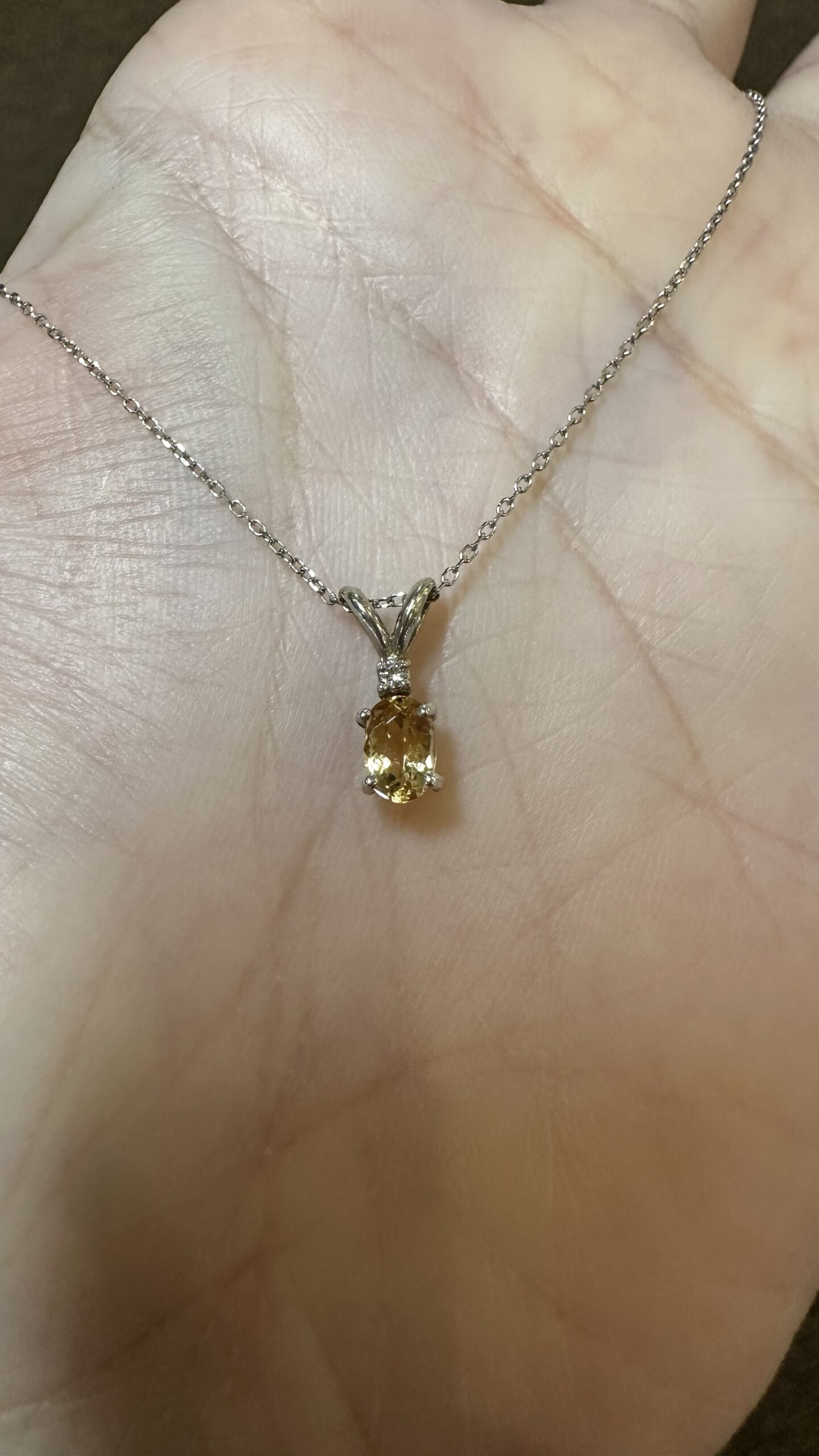 14k White Gold Genuine .54 Cttw Citrine & Diamond Pendant - Image 2