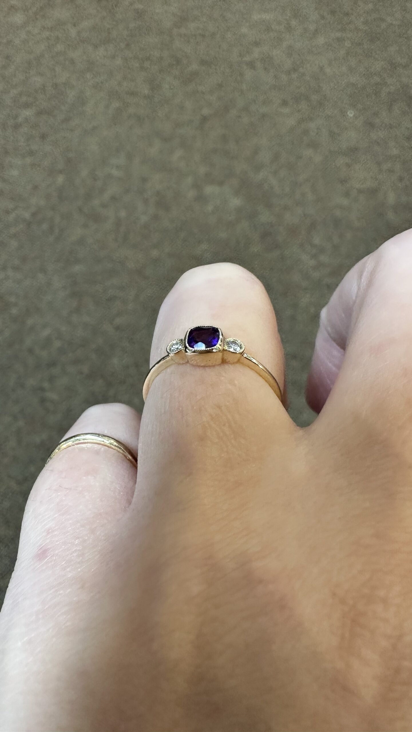 14k Yellow Gold Genuine .30 Cttw Amethyst & Diamond 3 Stone Ring - Image 8