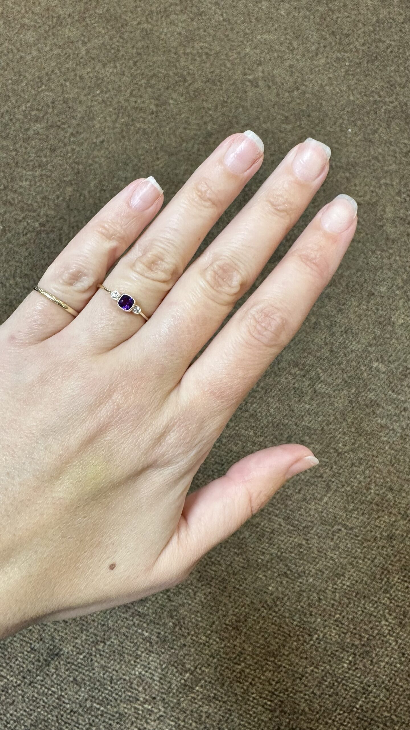 14k Yellow Gold Genuine .30 Cttw Amethyst & Diamond 3 Stone Ring - Image 12