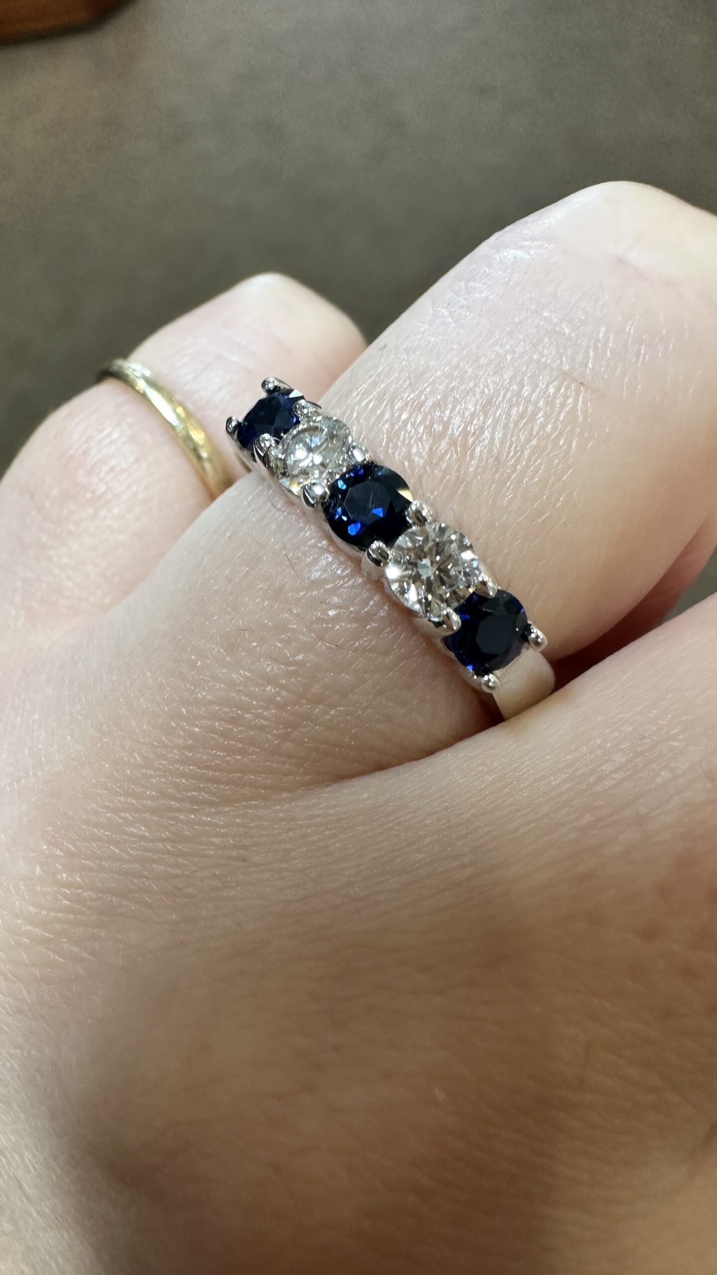 14k White Gold Genuine .68 Cttw Sapphire & .45 Cttw Genuine Round Brilliant Cut Diamond Band - Image 25