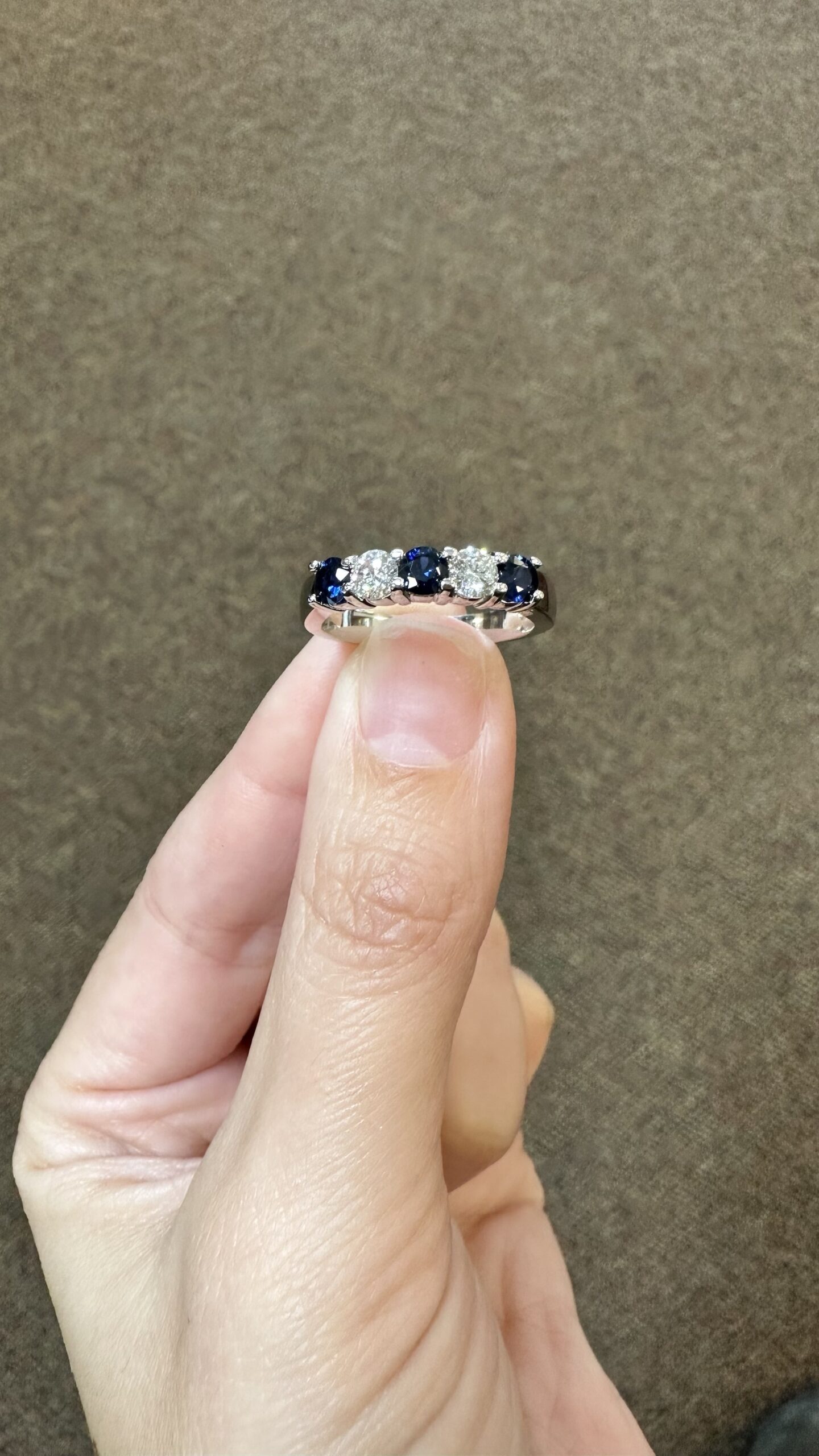 14k White Gold Genuine .68 Cttw Sapphire & .45 Cttw Genuine Round Brilliant Cut Diamond Band - Image 7