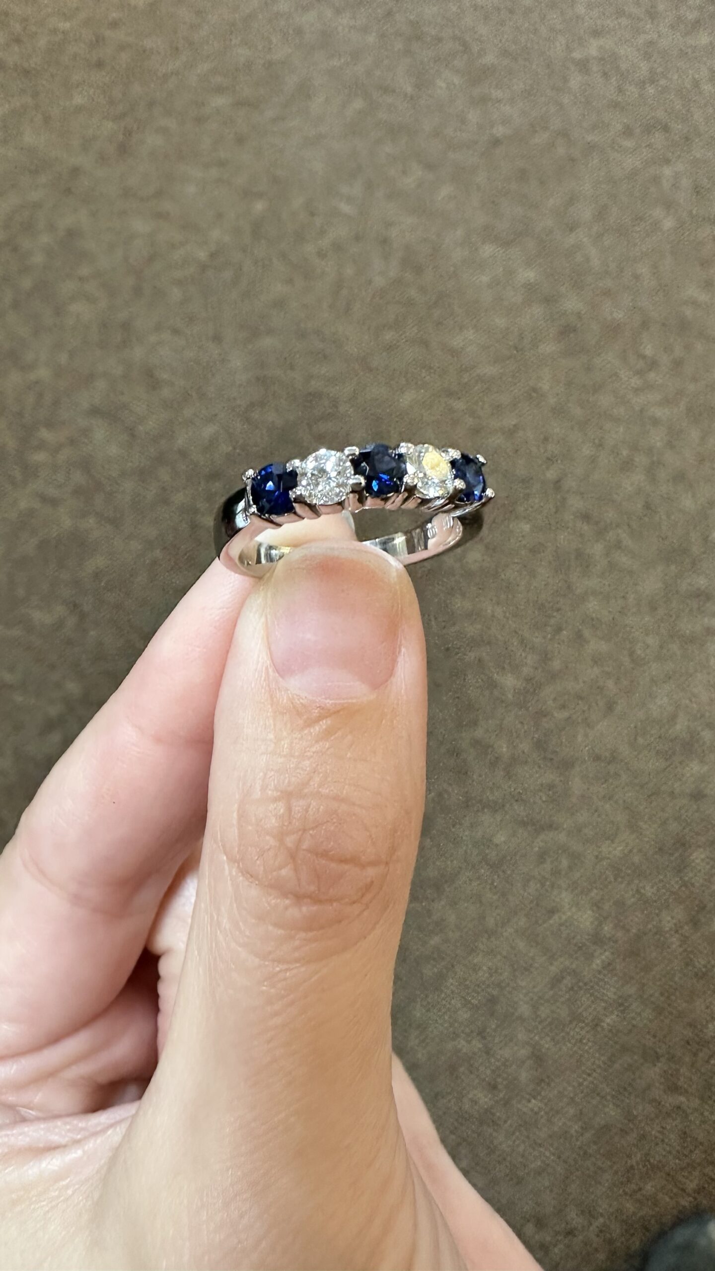 14k White Gold Genuine .68 Cttw Sapphire & .45 Cttw Genuine Round Brilliant Cut Diamond Band - Image 6