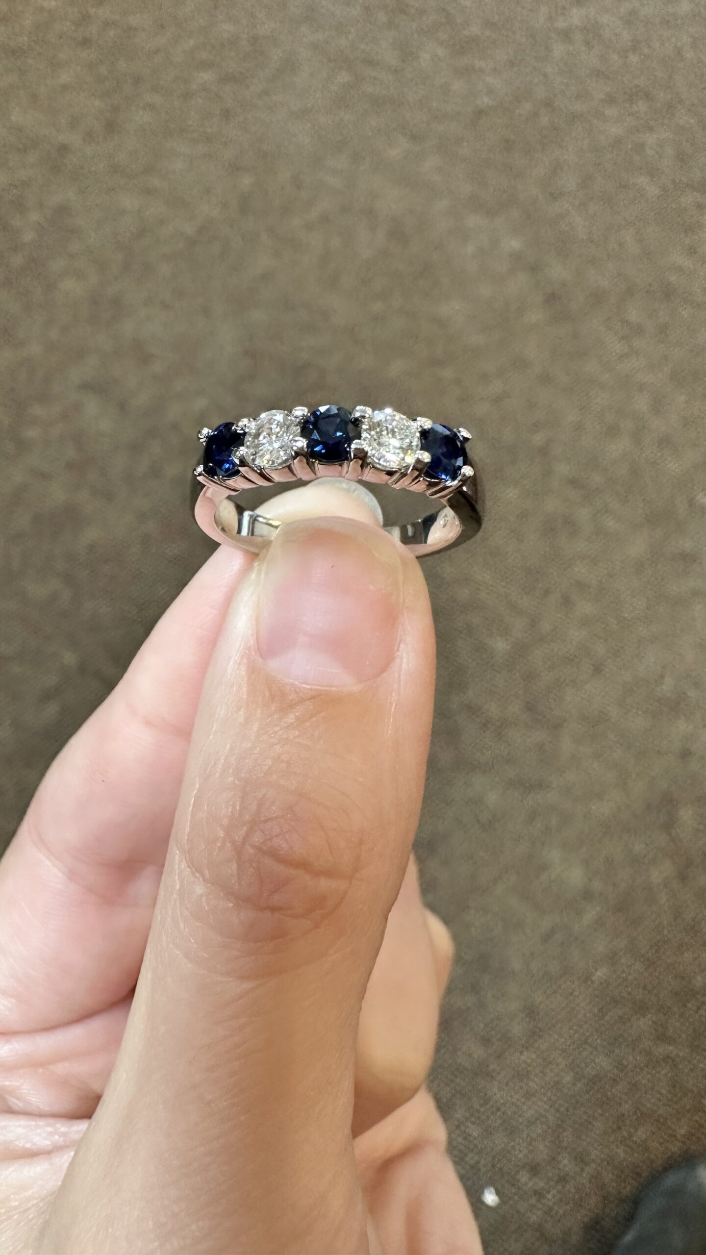 14k White Gold Genuine .68 Cttw Sapphire & .45 Cttw Genuine Round Brilliant Cut Diamond Band - Image 2