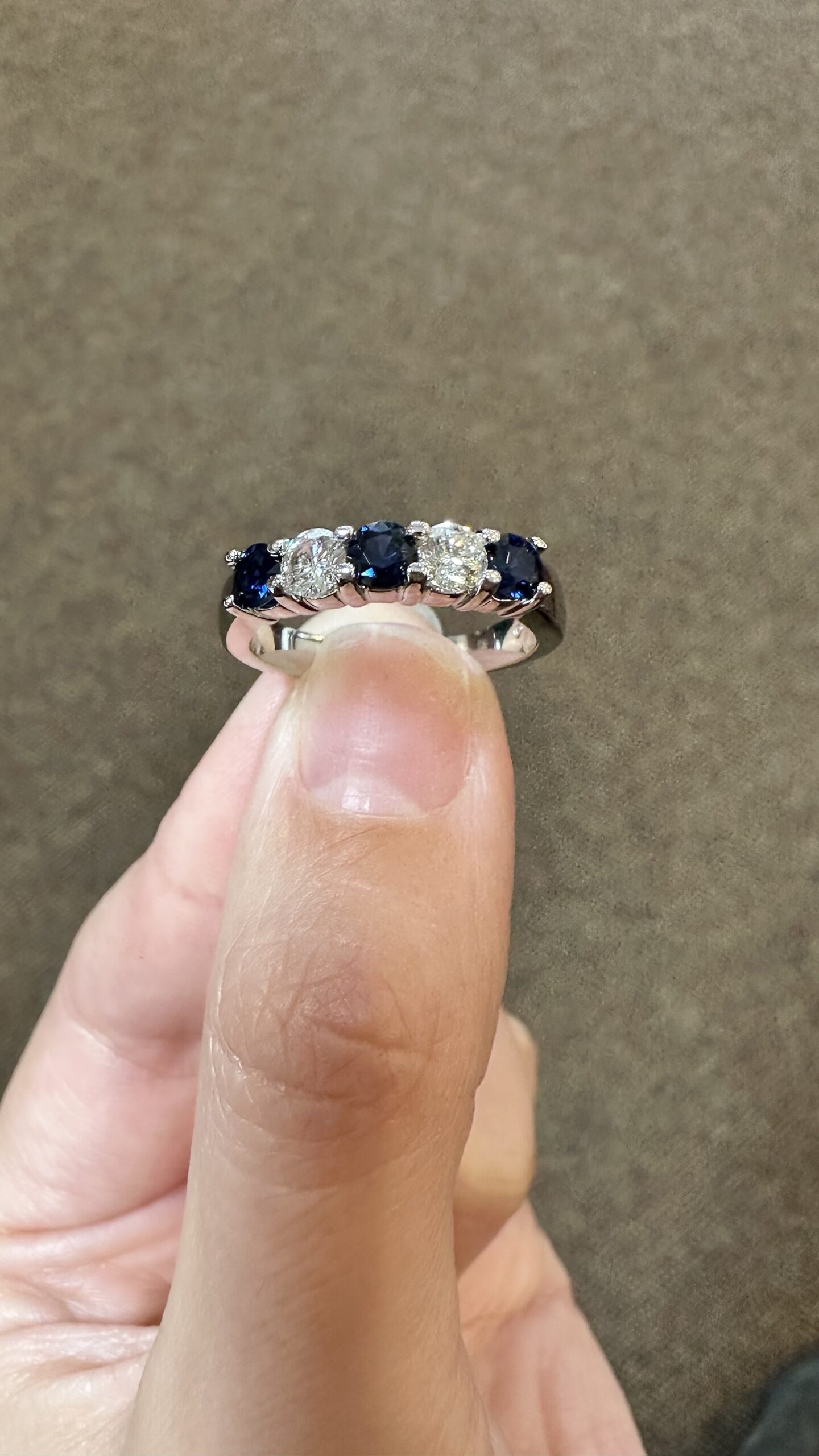 14k White Gold Genuine .68 Cttw Sapphire & .45 Cttw Genuine Round Brilliant Cut Diamond Band