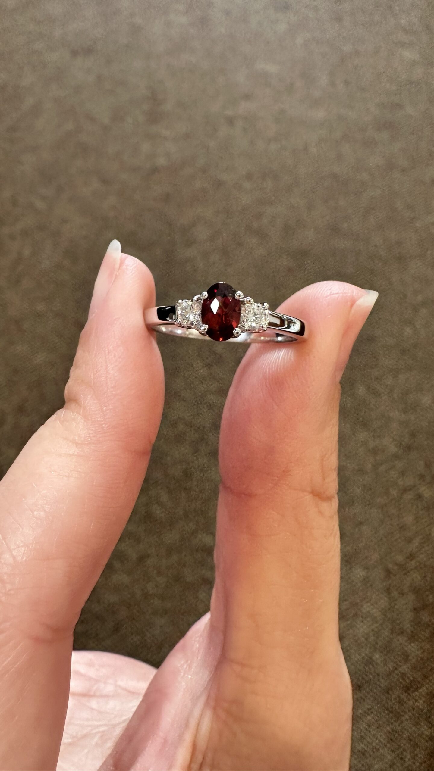 14k White Gold Genuine .60 Cttw Garnet & Diamond 3 Stone Ring - Image 2