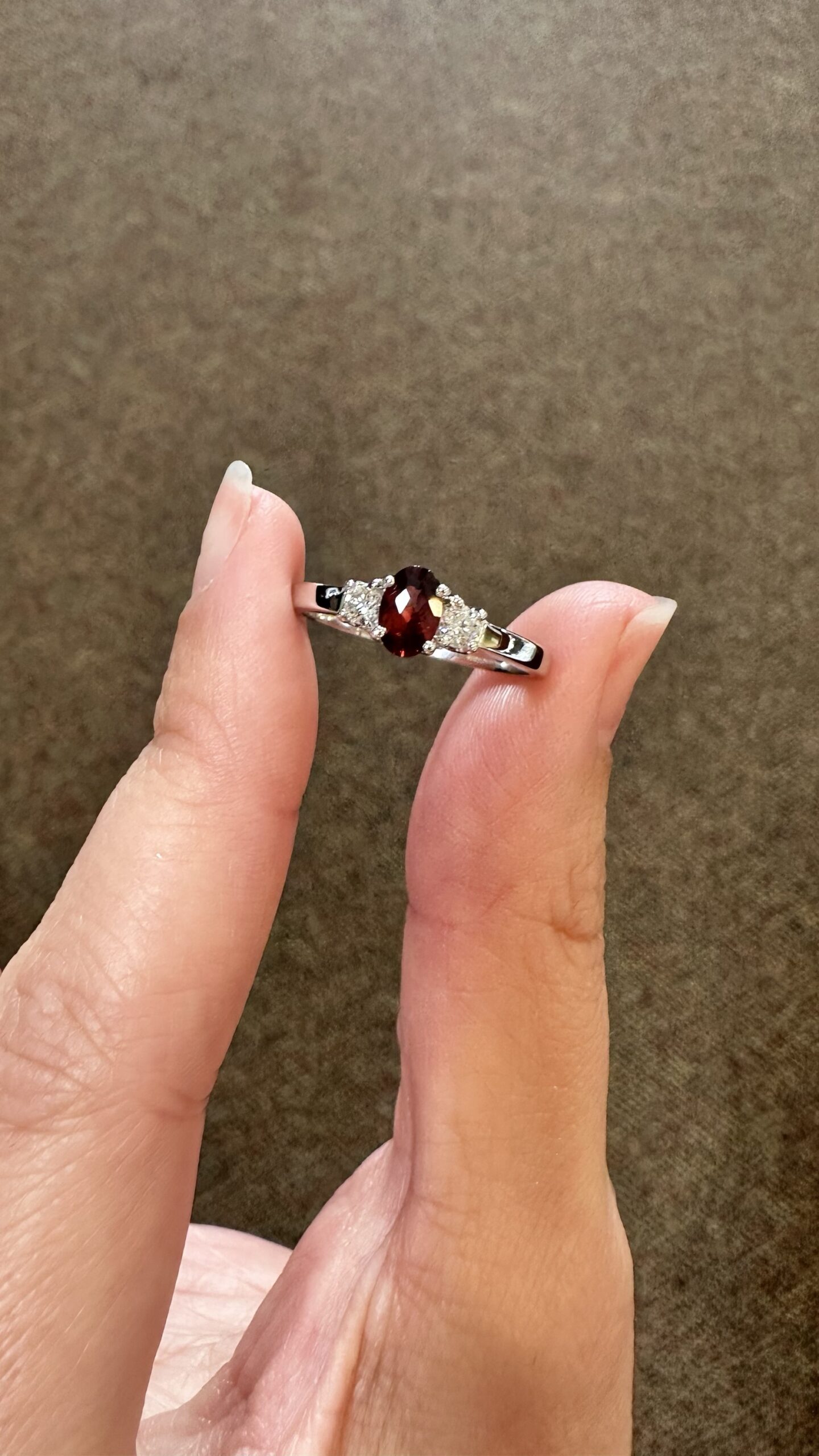 14k White Gold Genuine .60 Cttw Garnet & Diamond 3 Stone Ring - Image 3