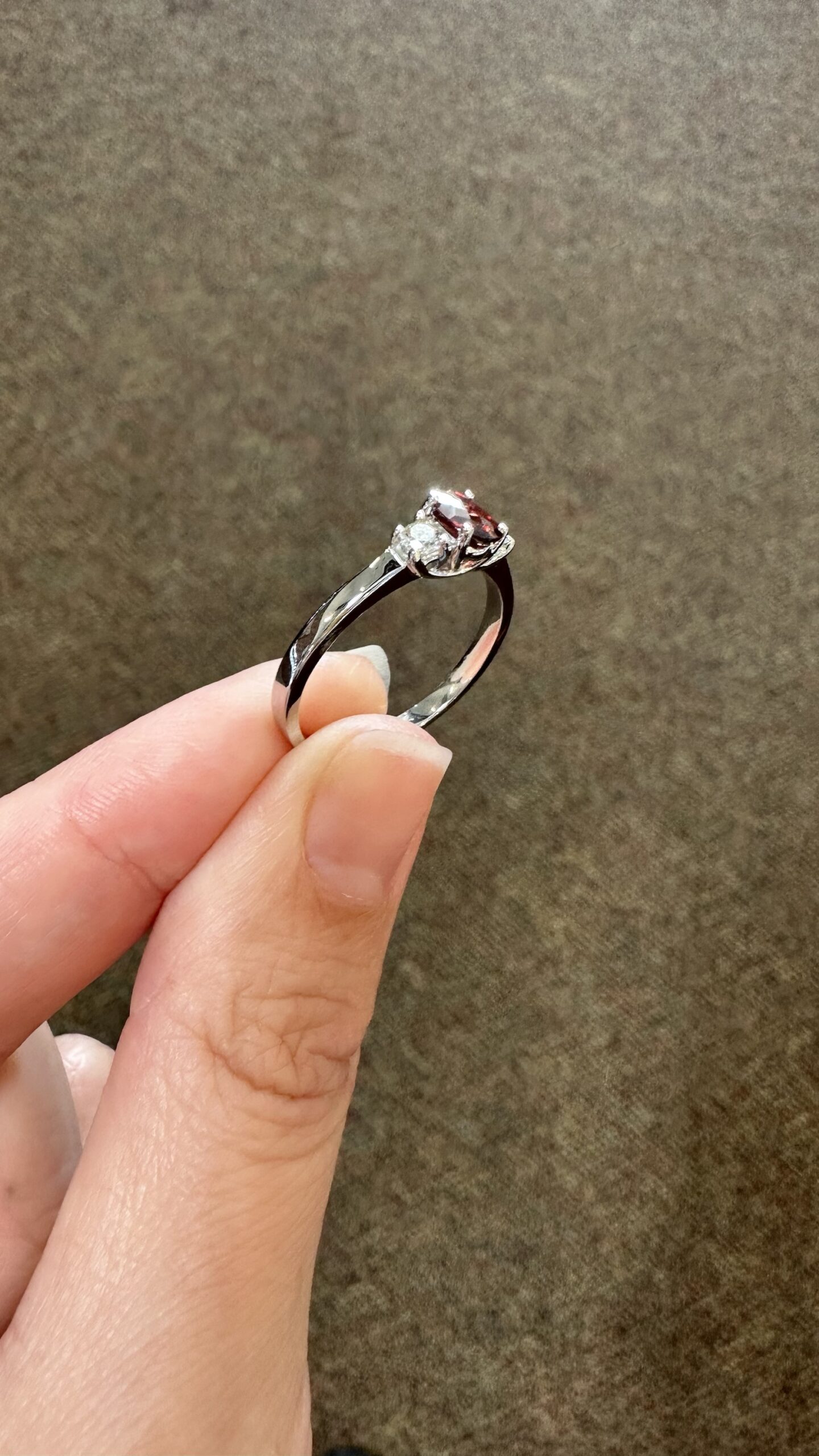 14k White Gold Genuine .60 Cttw Garnet & Diamond 3 Stone Ring - Image 4