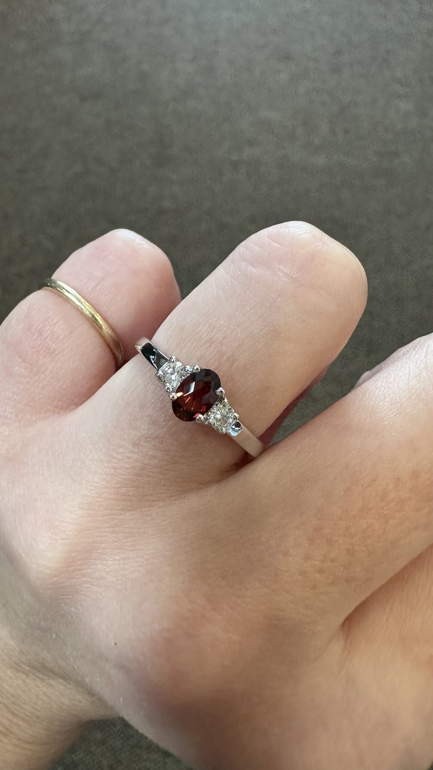 14k White Gold Genuine .60 Cttw Garnet & Diamond 3 Stone Ring - Image 5