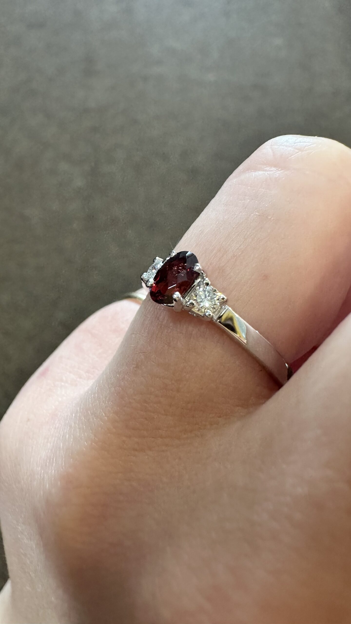 14k White Gold Genuine .60 Cttw Garnet & Diamond 3 Stone Ring - Image 6