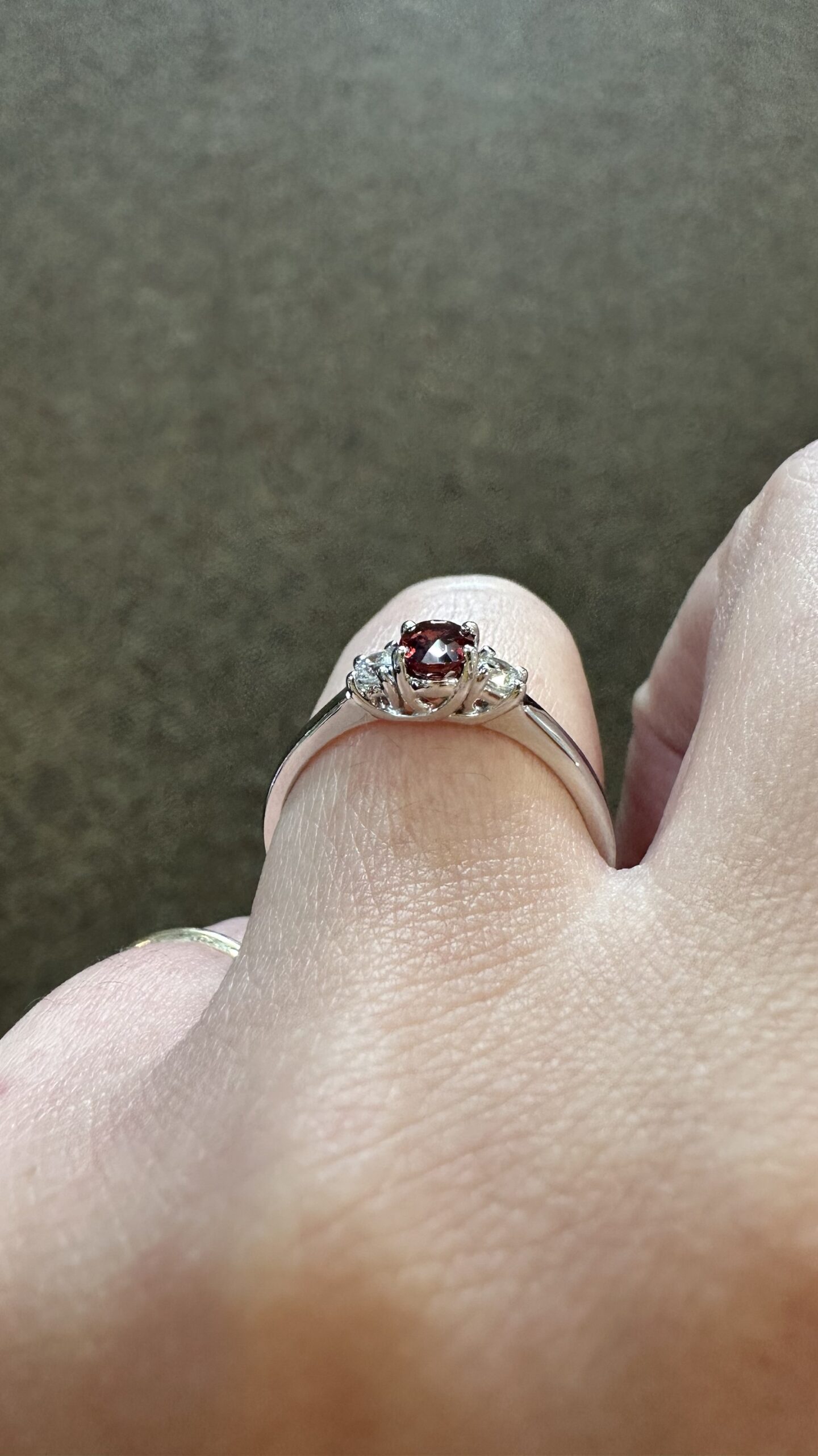 14k White Gold Genuine .60 Cttw Garnet & Diamond 3 Stone Ring - Image 7