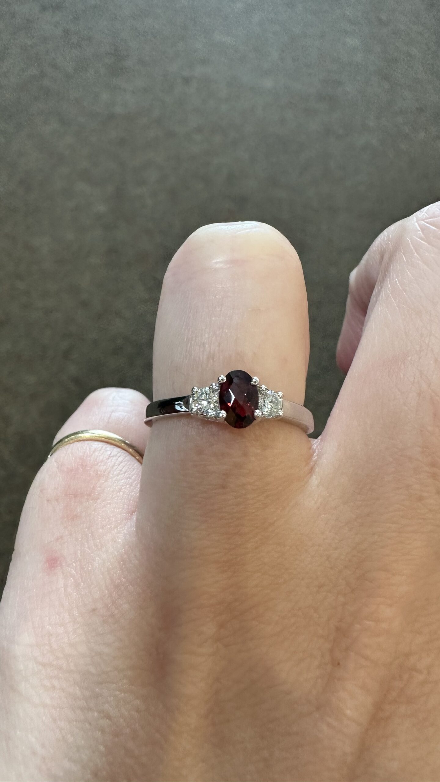 14k White Gold Genuine .60 Cttw Garnet & Diamond 3 Stone Ring - Image 8