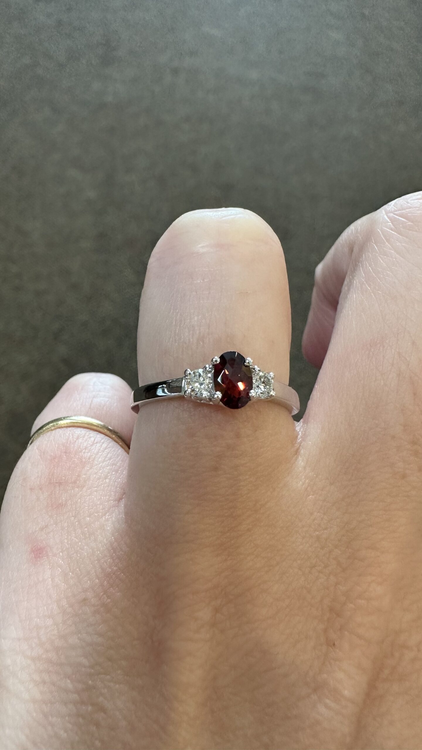 14k White Gold Genuine .60 Cttw Garnet & Diamond 3 Stone Ring - Image 9