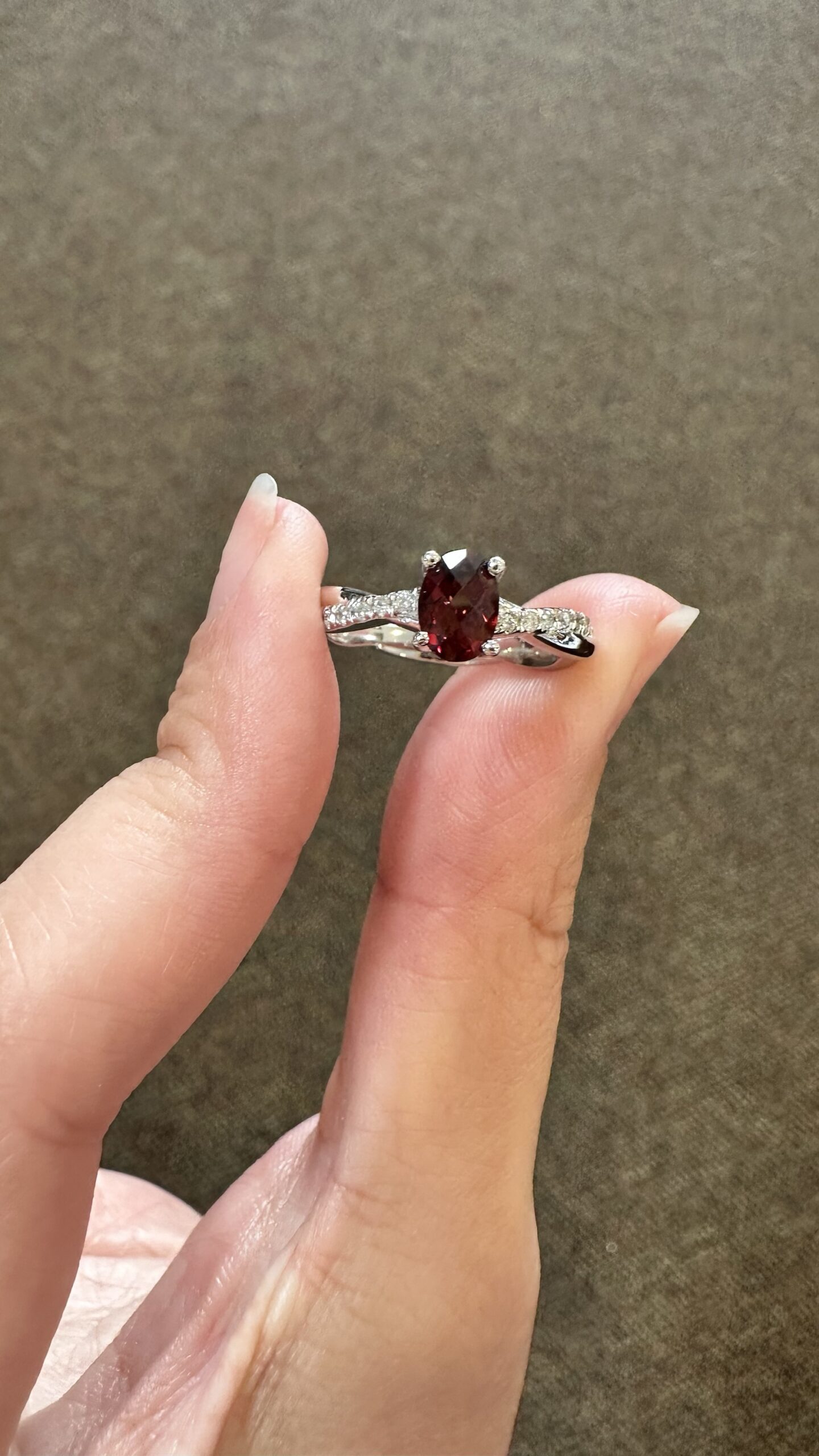 14k White Gold Genuine .98 Cttw Garnet & Diamond Braided Band Ring - Image 2