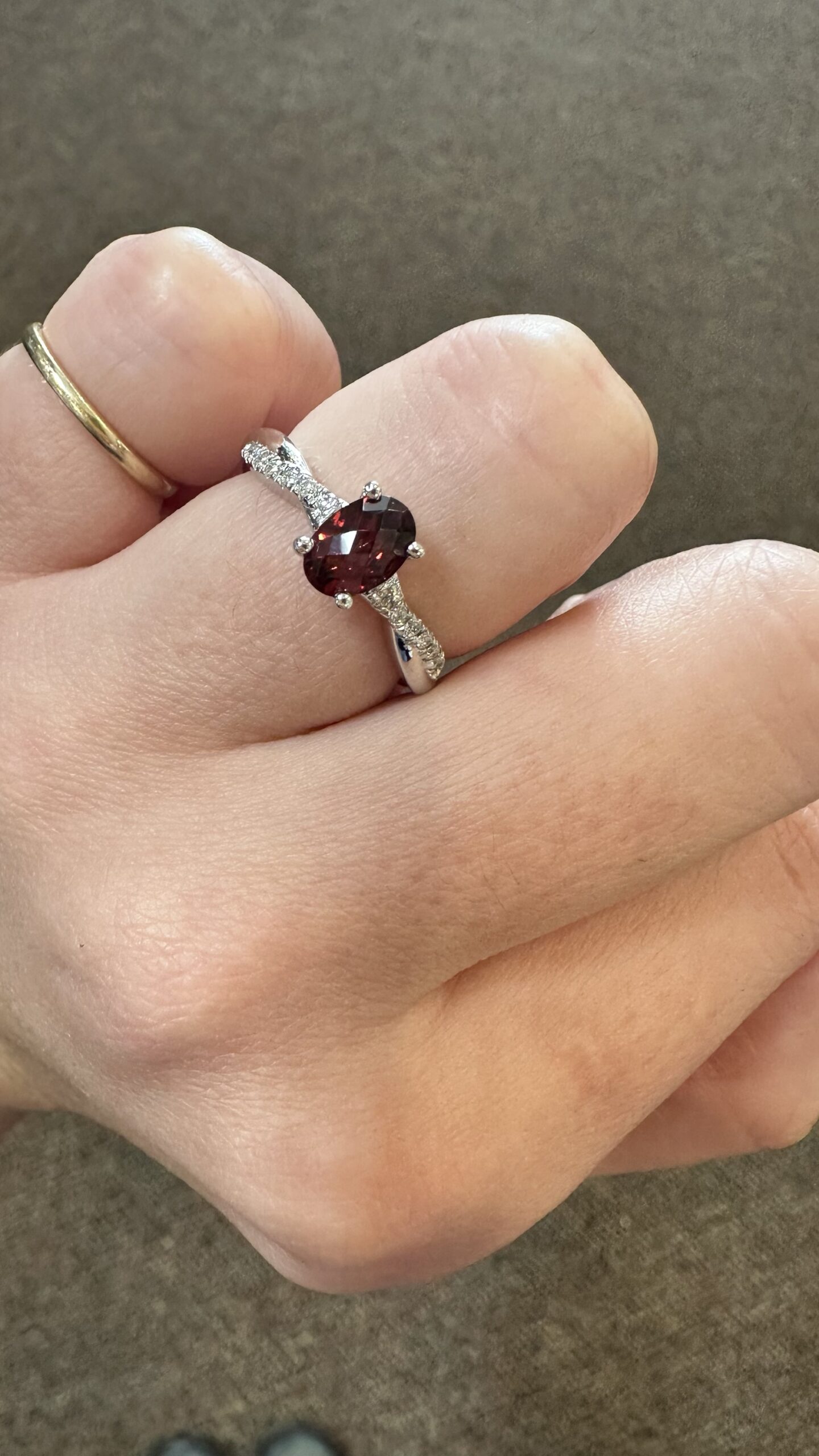 14k White Gold Genuine .98 Cttw Garnet & Diamond Braided Band Ring - Image 7