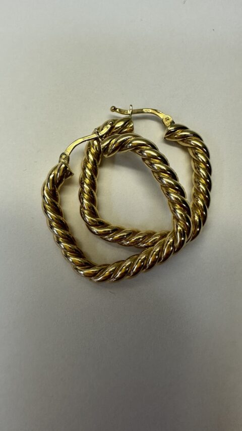 18k Yellow Gold Square Twisted Hoop Earrings
