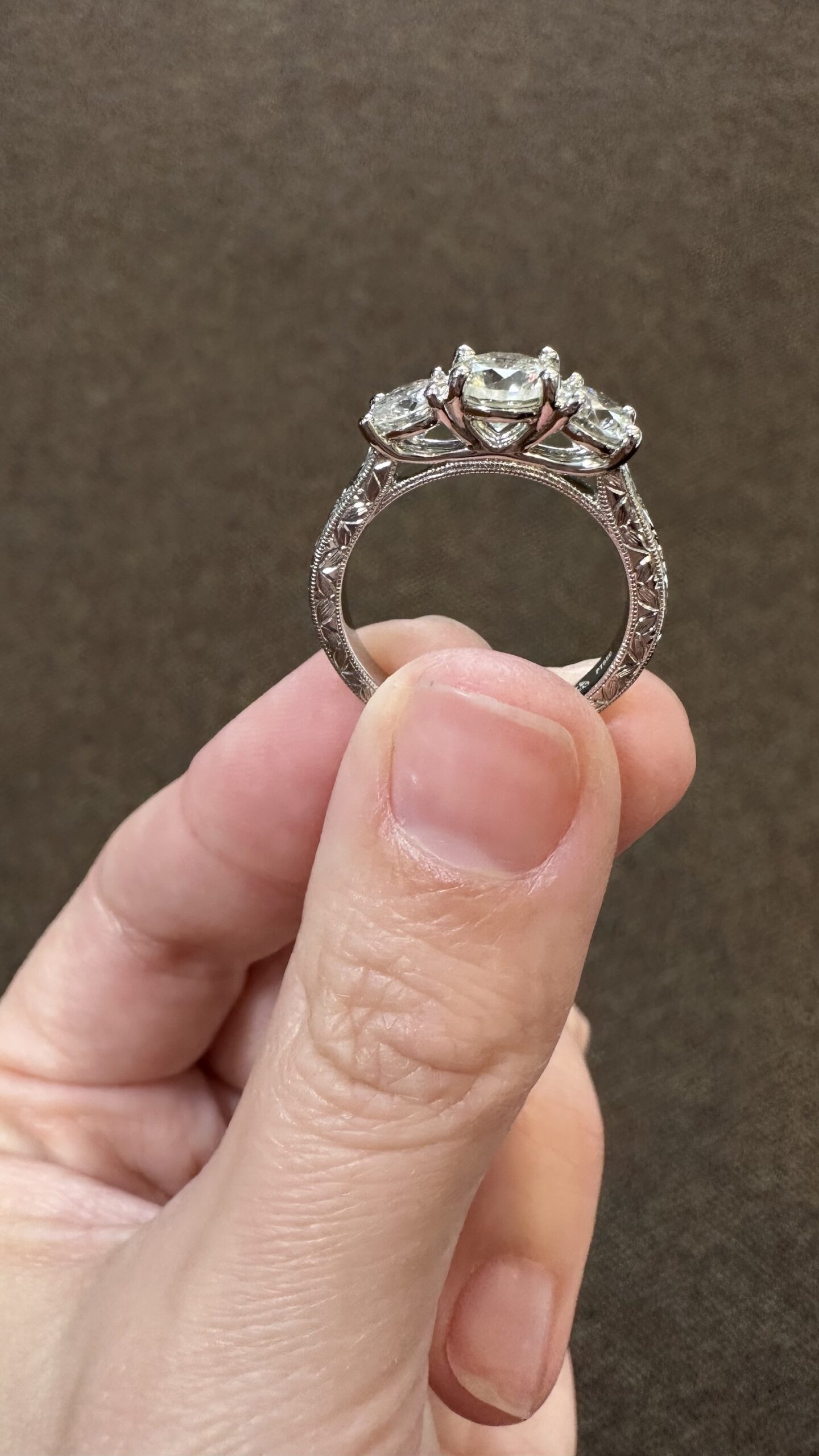 Custom Made Platinum Hand Engraved 1.98 Cttw Round Brilliant Cut Diamond Ring - Image 10