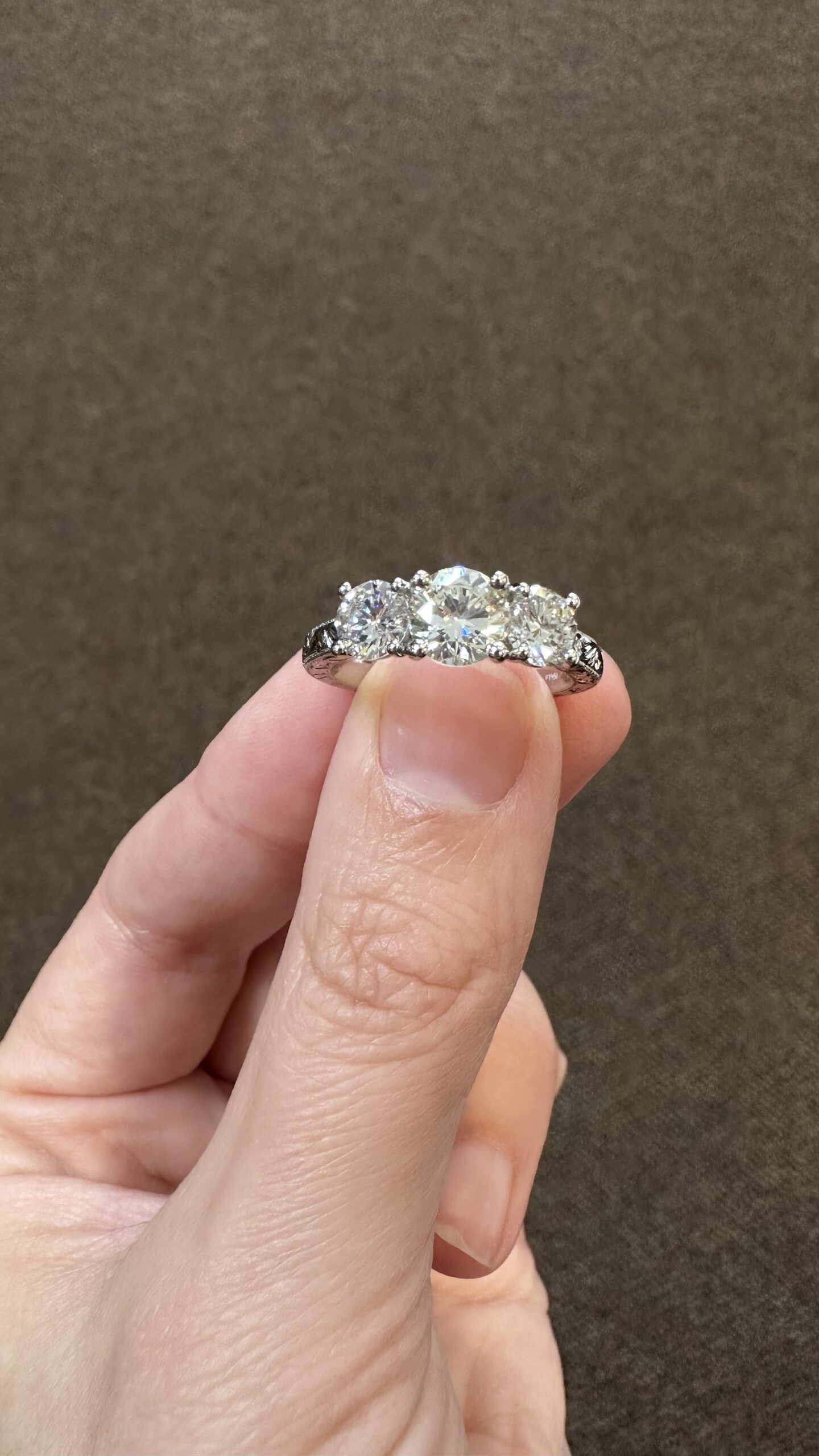 Custom Made Platinum Hand Engraved 1.98 Cttw Round Brilliant Cut Diamond Ring - Image 6